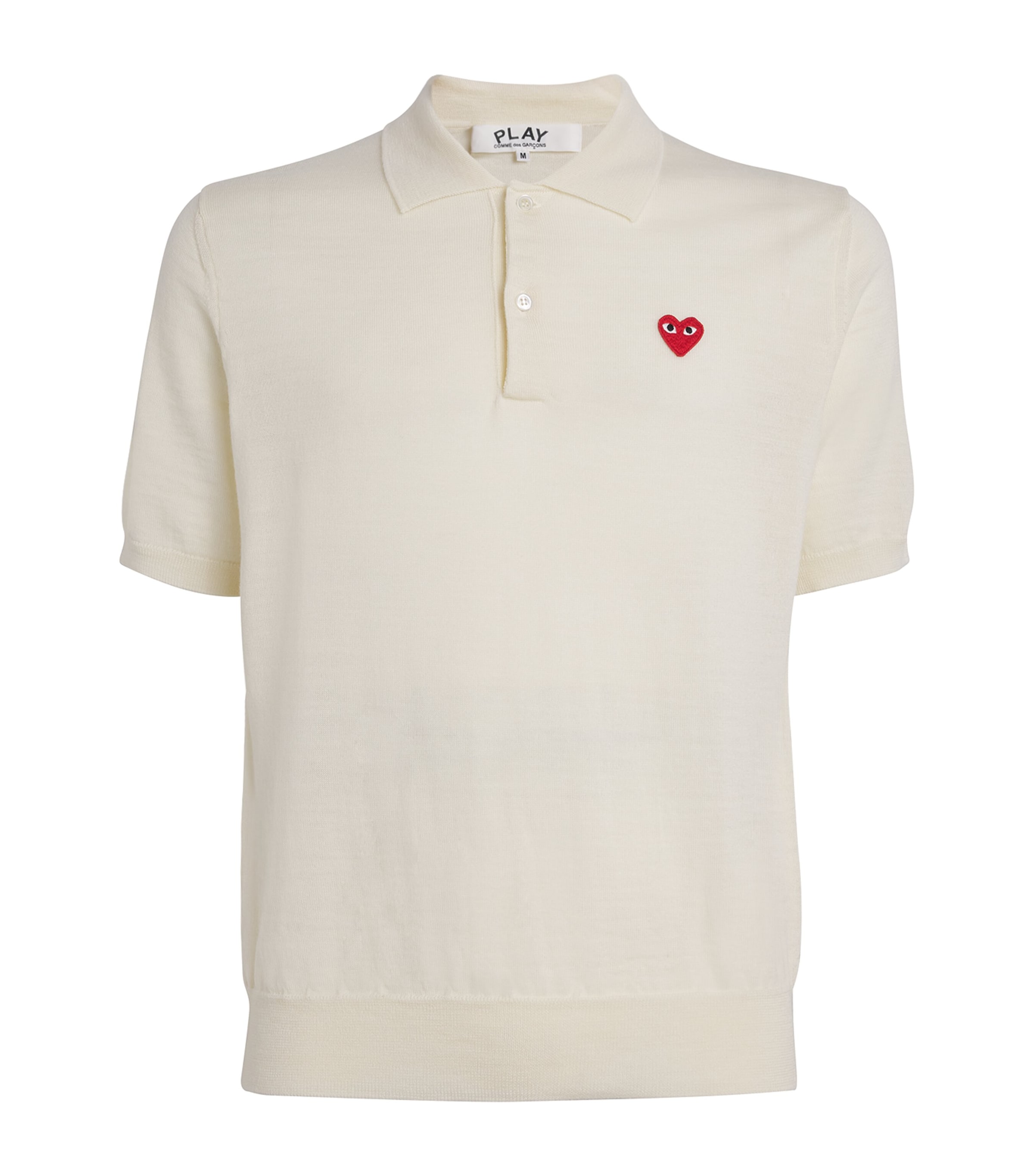 Comme Des Garçons Play Mens Wool Heart Logo Polo Shirt White