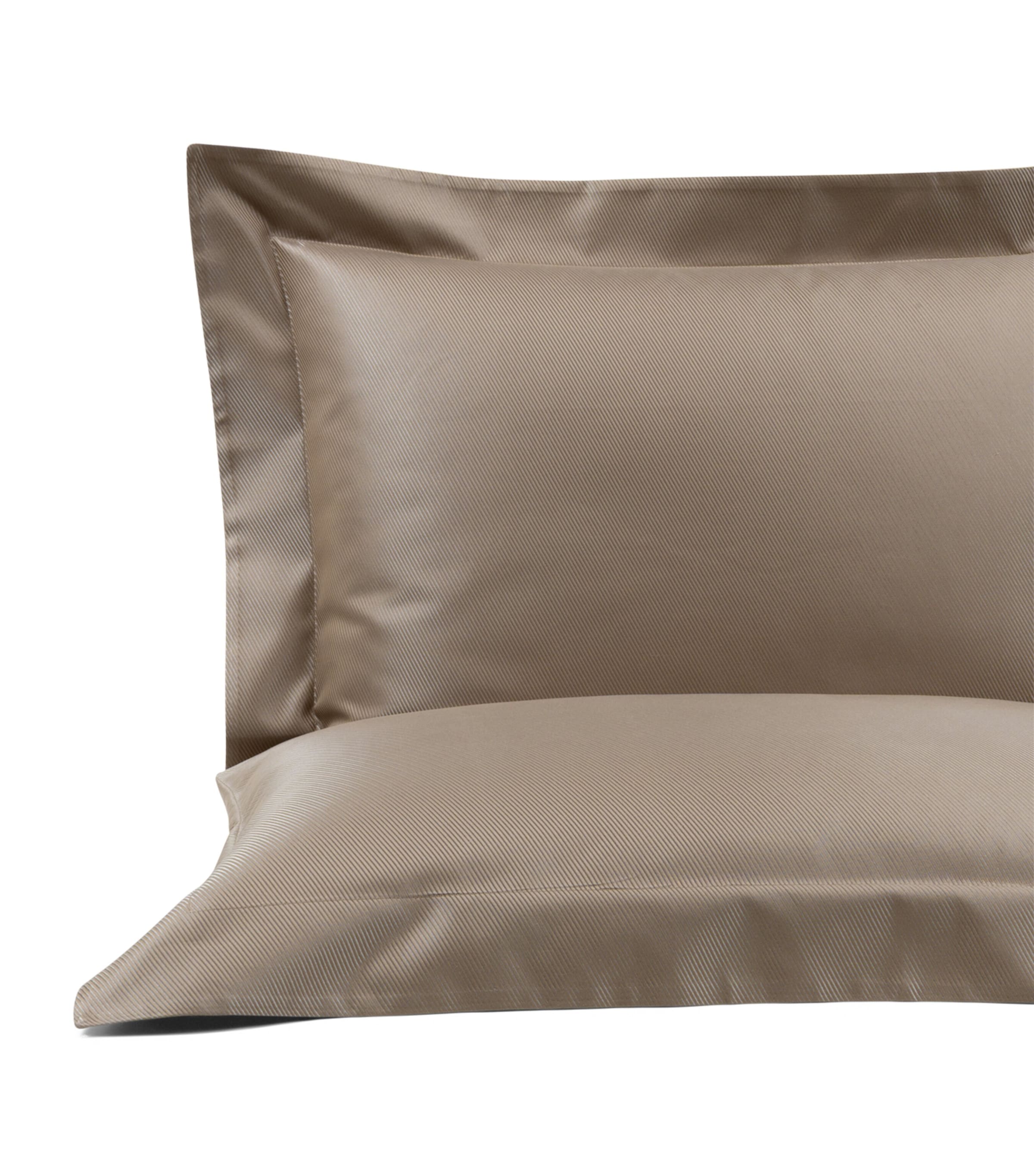 Frette Cotton-Silk Oblique Jacquard Square Pillowcase (50cm x 50cm) Taupe/savage