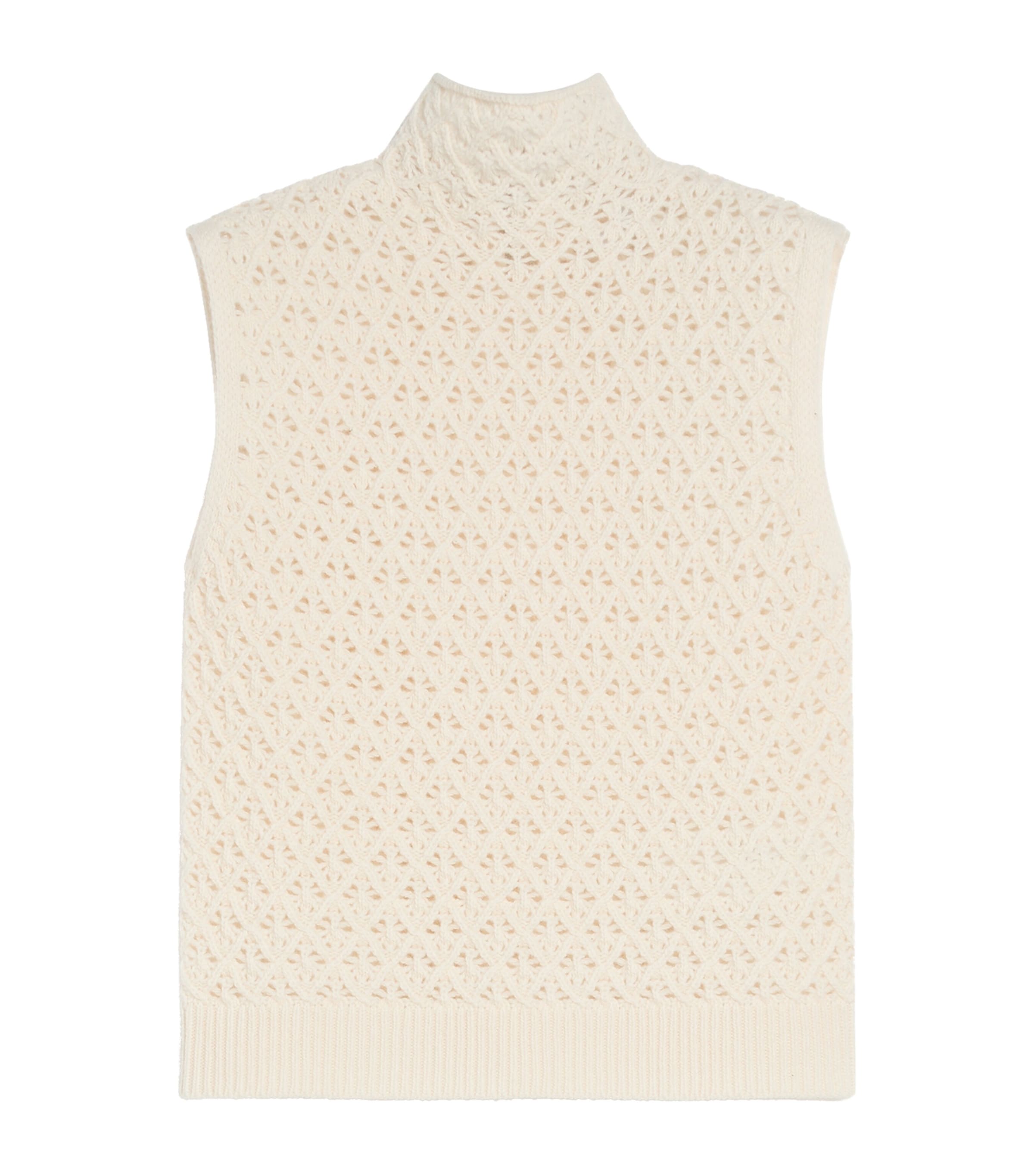 Marella Womens Virgin Wool Openwork Sweater Vest Cream