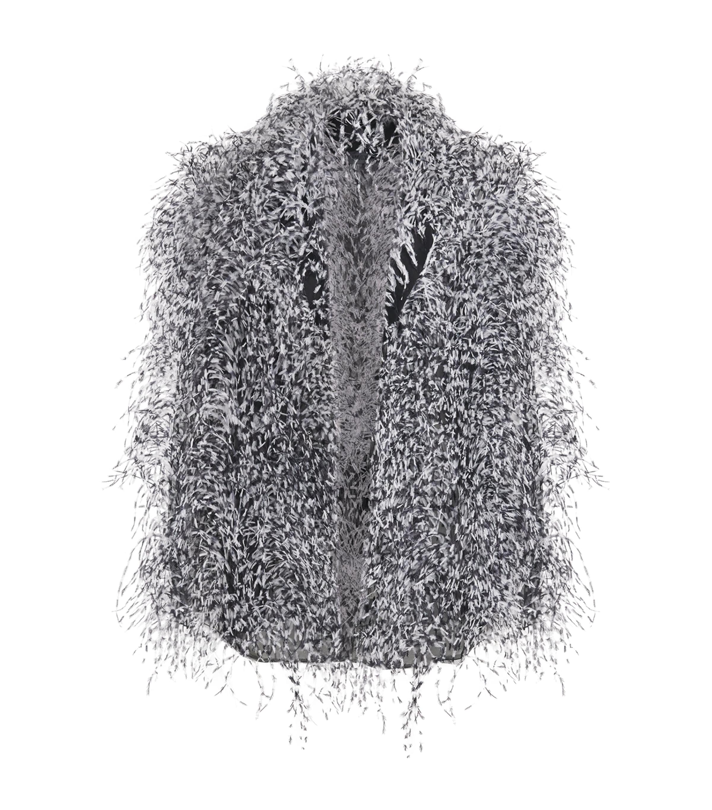 LAPOINTE Womens Marbled Ostrich Feather Jacket Black/white