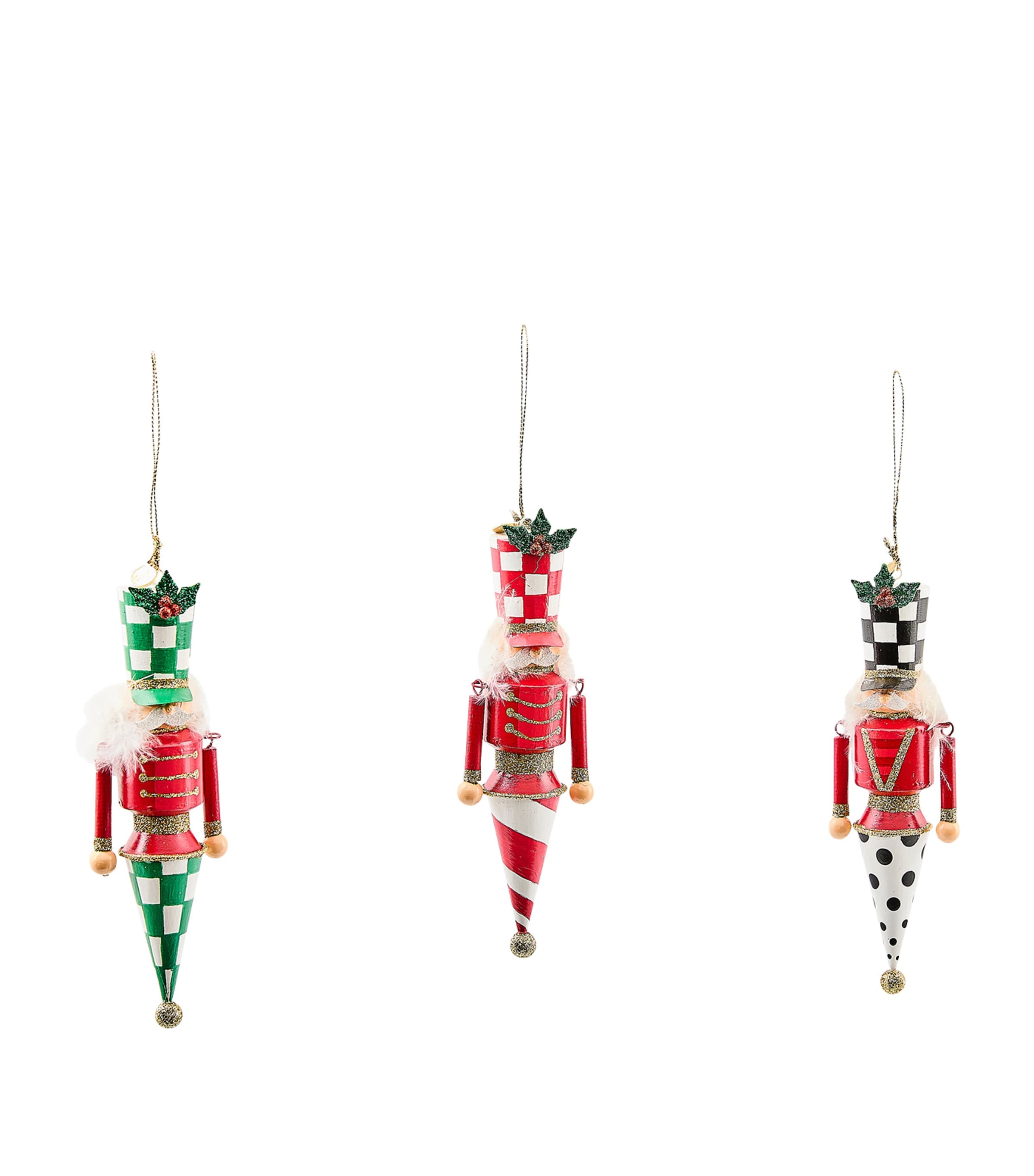Set of 3 Tin Check Nutcracker Tree Decorations