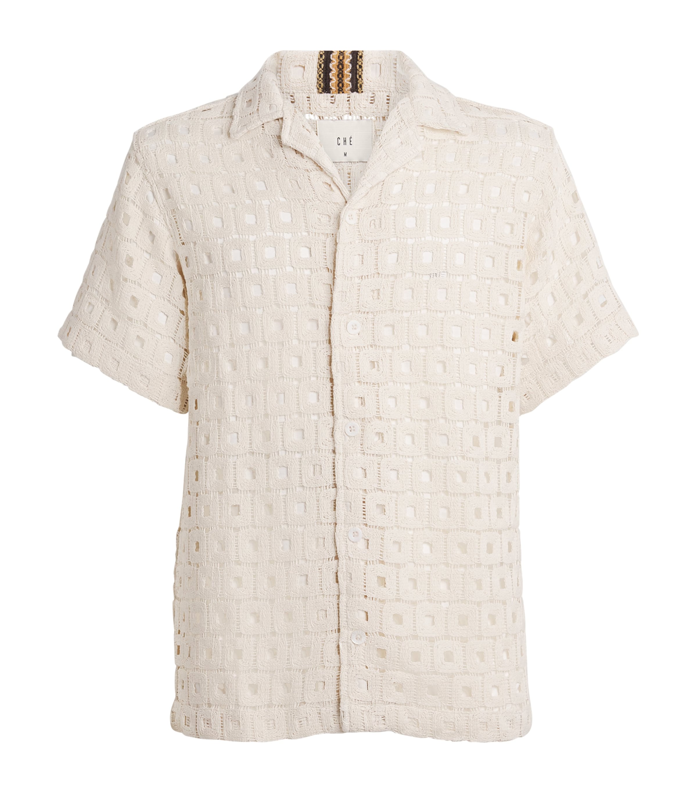 Cotton-Blend Open-Crochet Knit Shirt