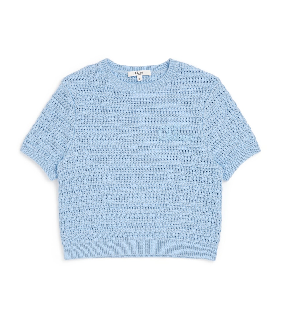 Chloé Kids Womens Cotton Embroidered Logo Sweater (4-14 Years) Water