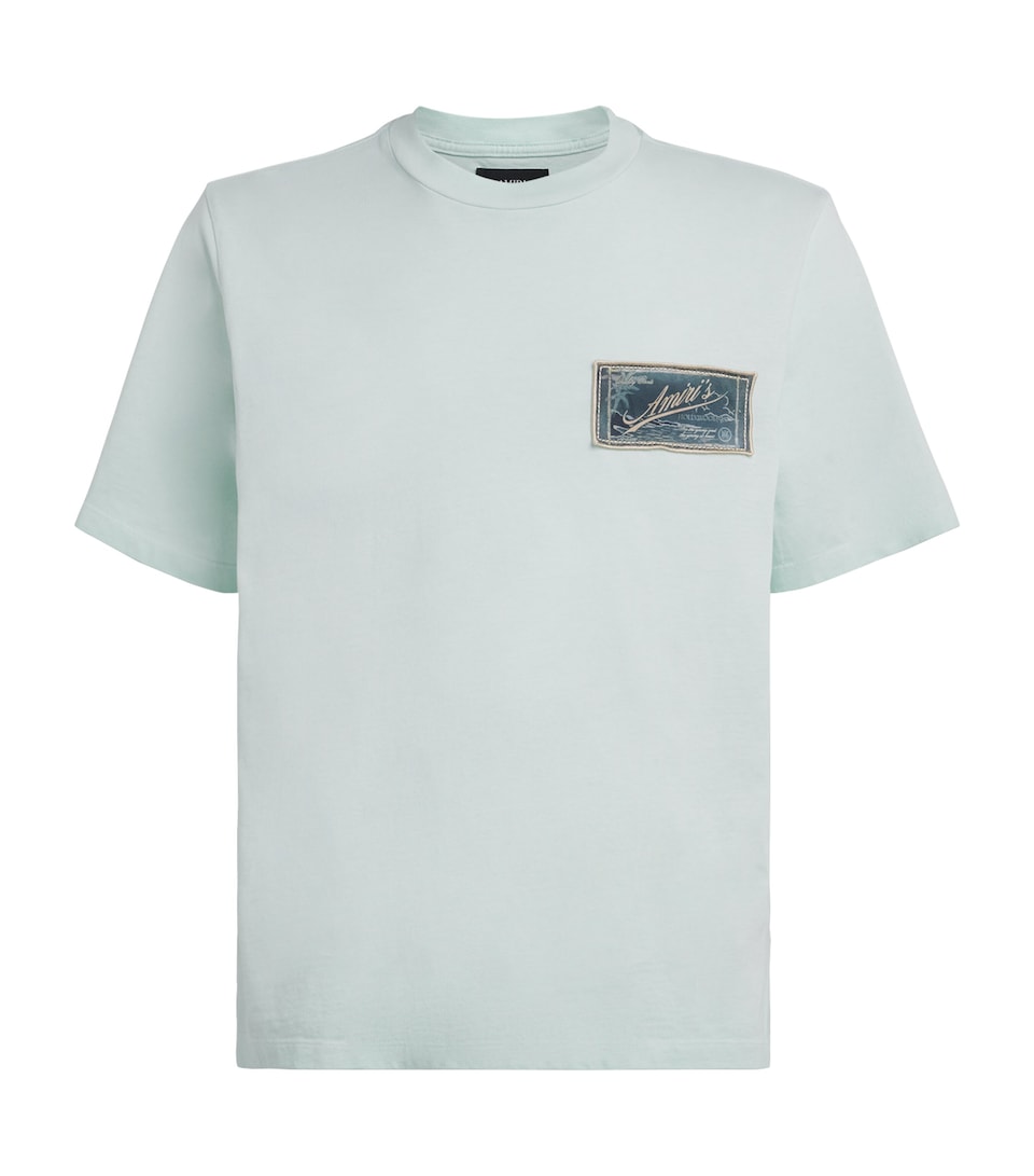 AMIRI Mens Cotton Quality Goods Patch T-Shirt Powder Teal