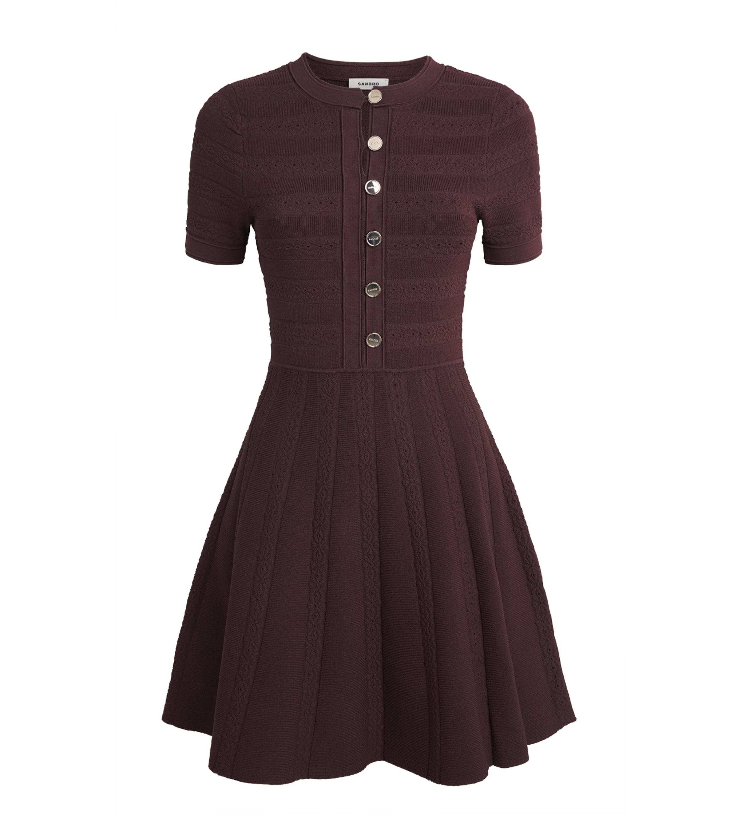 Sandro Paris Womens Knitted Button-Up Mini Dress Brown
