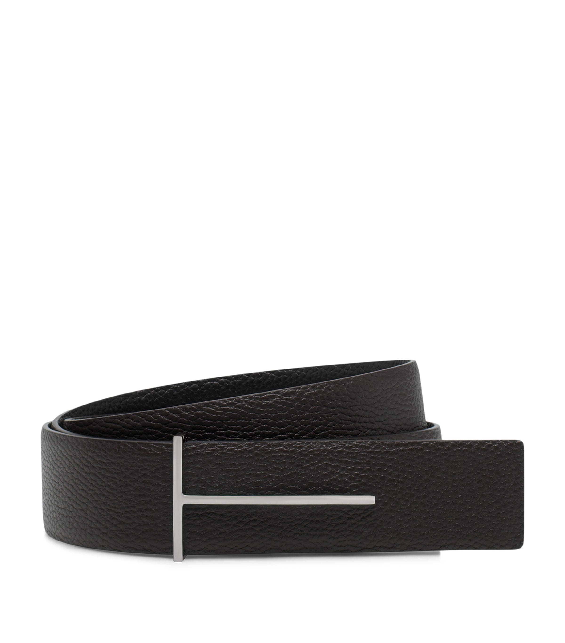 Calf Leather Reversible Slim T Belt