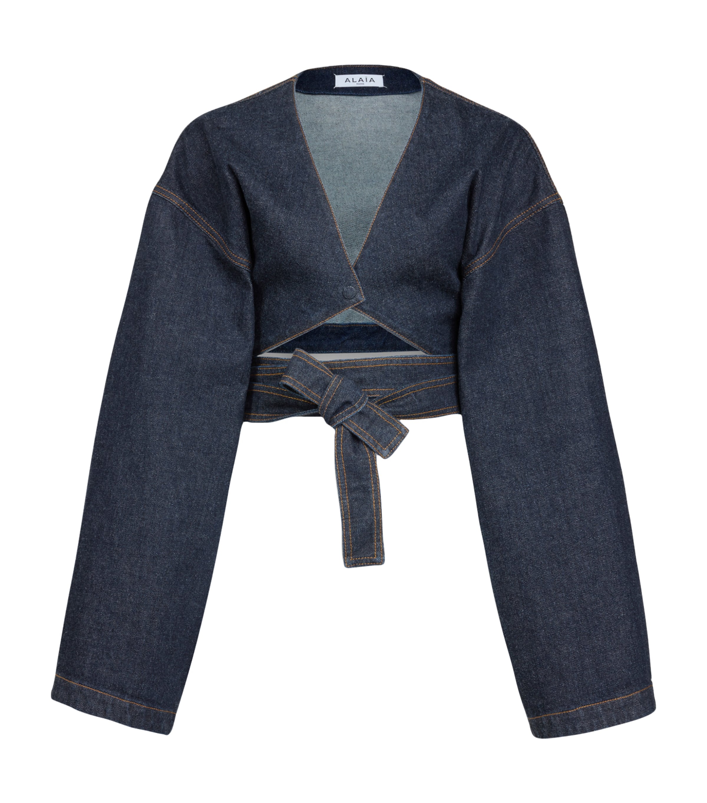 Alaïa Womens Cut-Out Cropped Denim Jacket Bleu Brut
