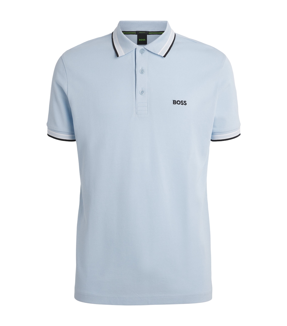 BOSS Mens Cotton Paddy Polo Shirt Open Blue