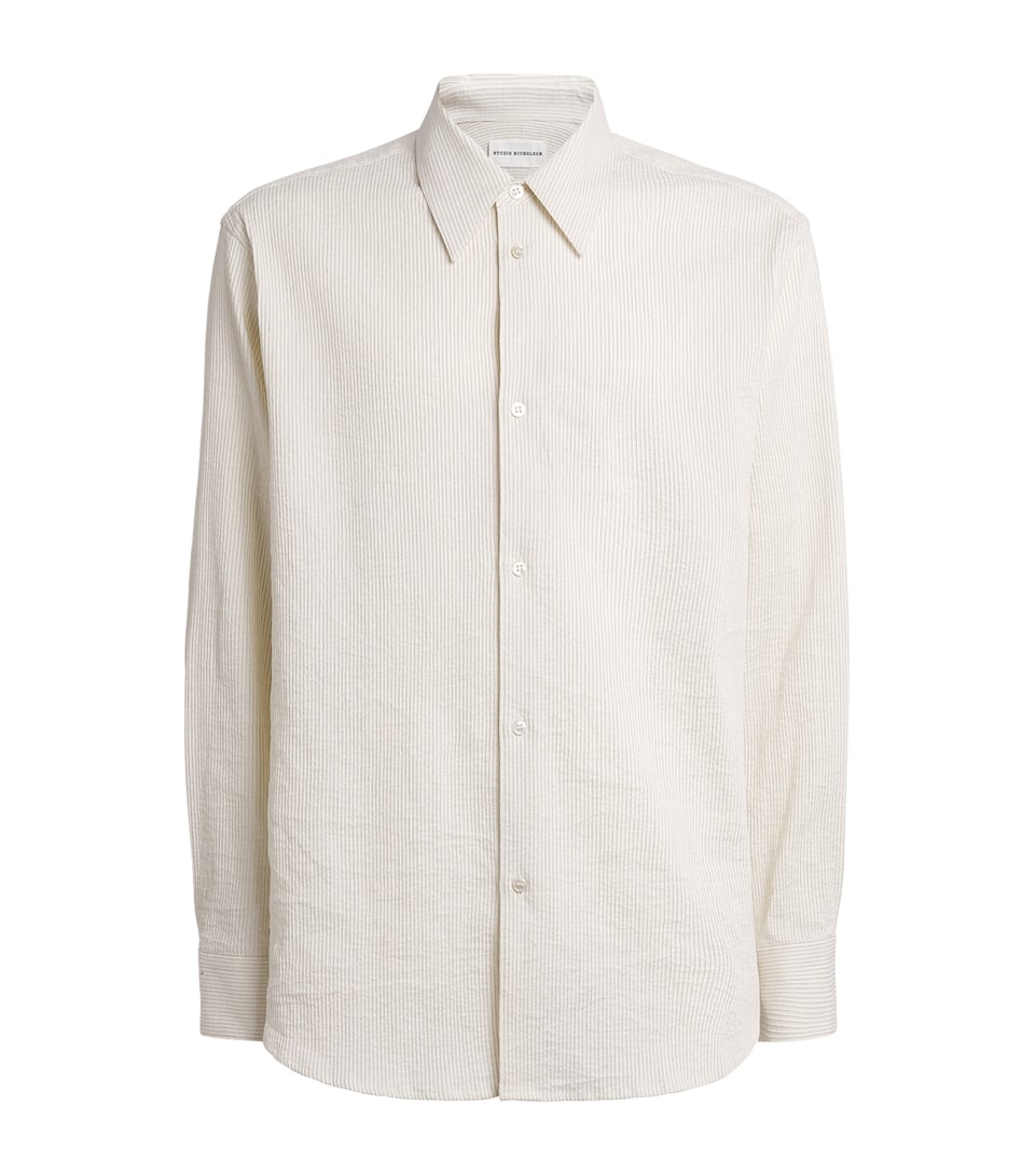 Studio Nicholson Mens Cotton-Linen Seersucker Stripe Shirt Parchment / Blk Strp
