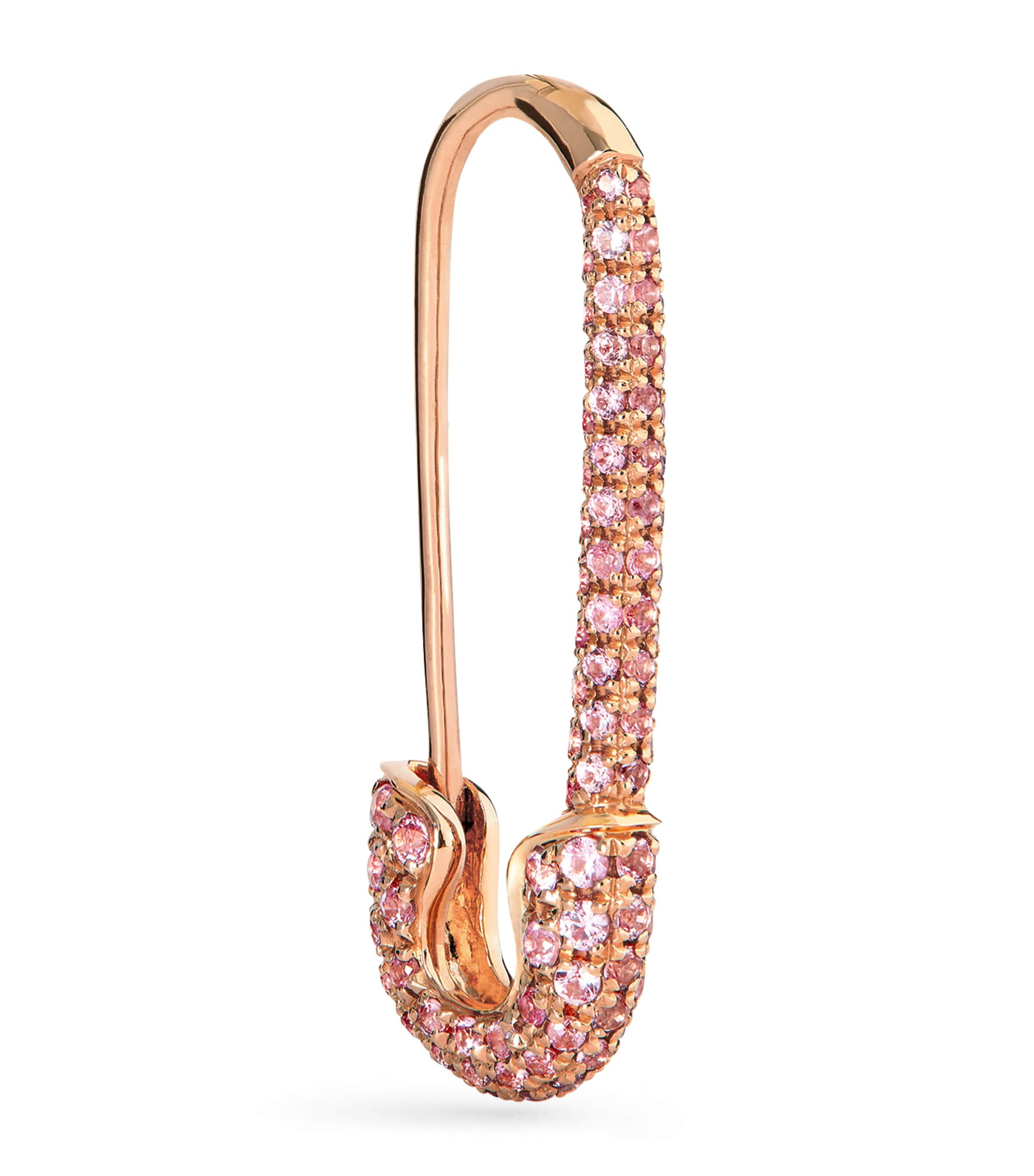 Rose Gold and Sapphire Safety Pin Single Left Earring