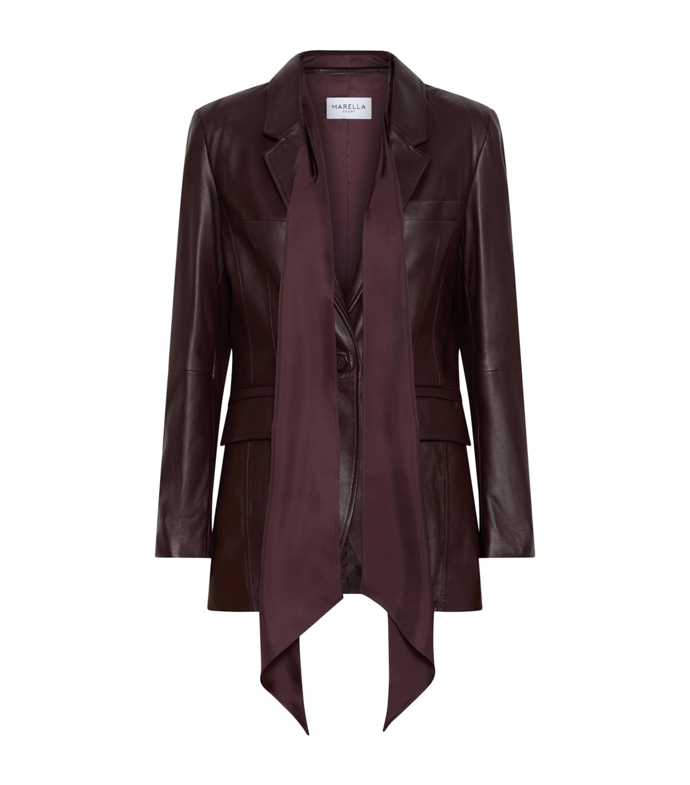 Marella Womens Nappa Leather Silk-Scarf Blazer Bordeaux