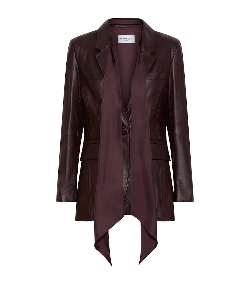 Marella Womens Nappa Leather Silk-Scarf Blazer Bordeaux