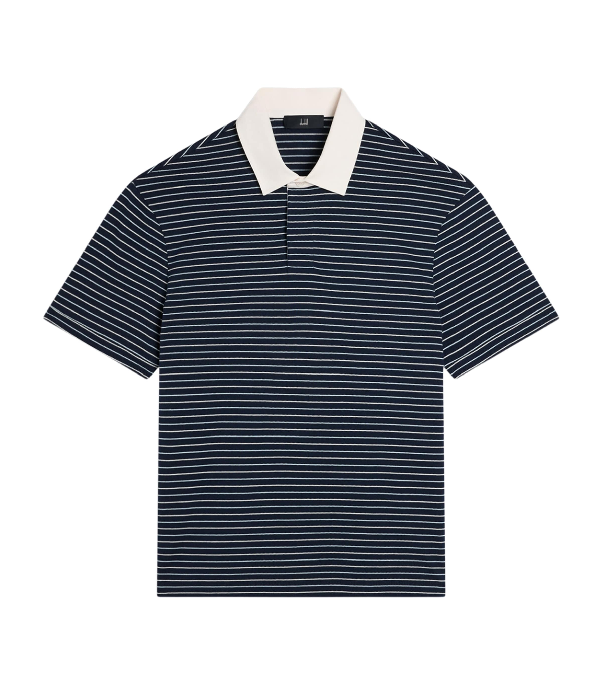 Dunhill Mens Cotton Stripe Polo Shirt Navy