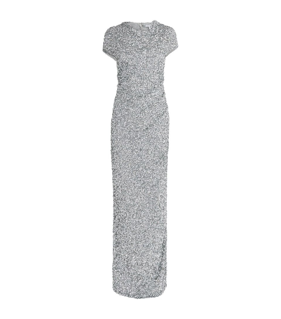 Rachel Gilbert Womens Metallic Embroidered Zayn Gown Silver