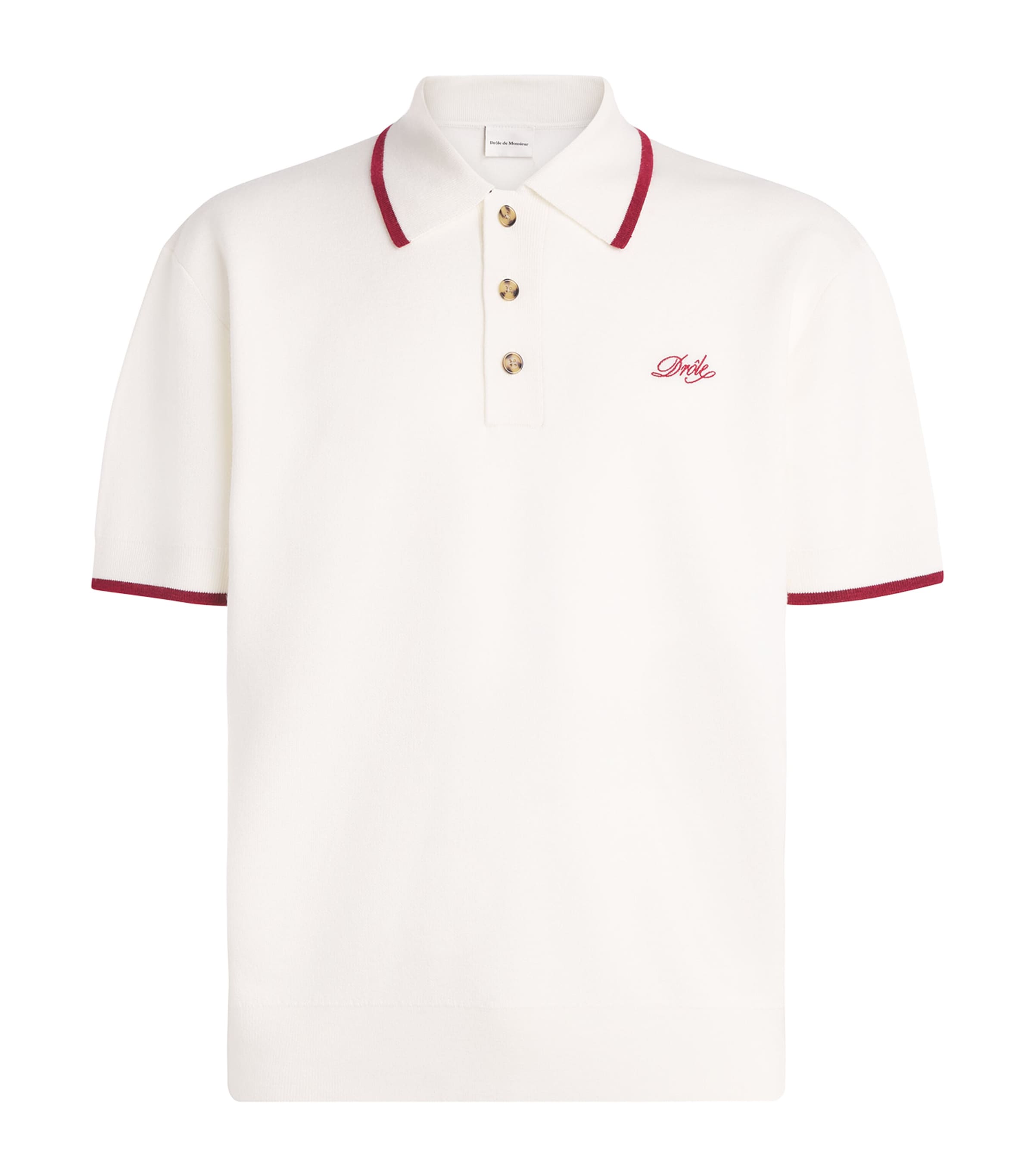 Drôle De Monsieur Mens Wool Logo Polo Shirt Off White