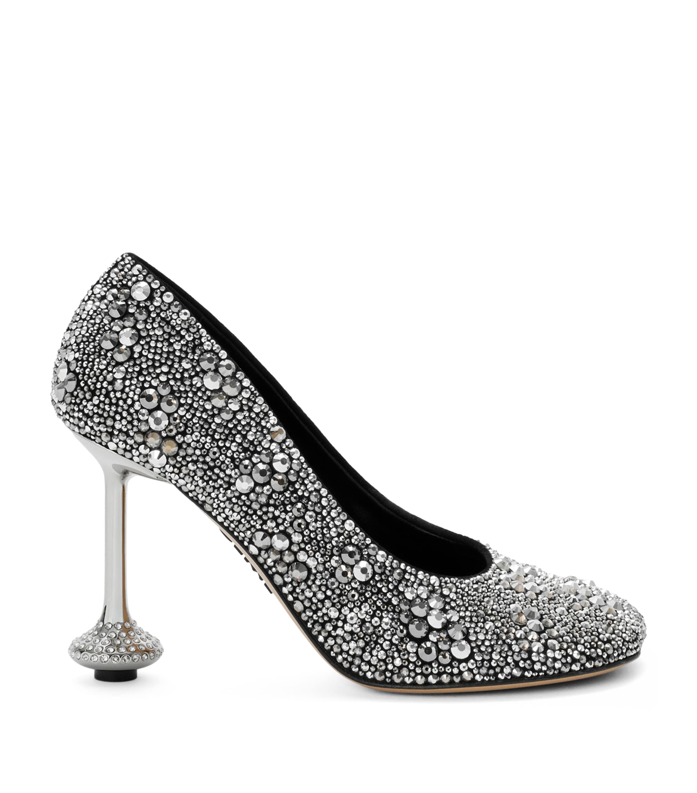 LOEWE Suede Embellished Toy Pumps 90 Silver
