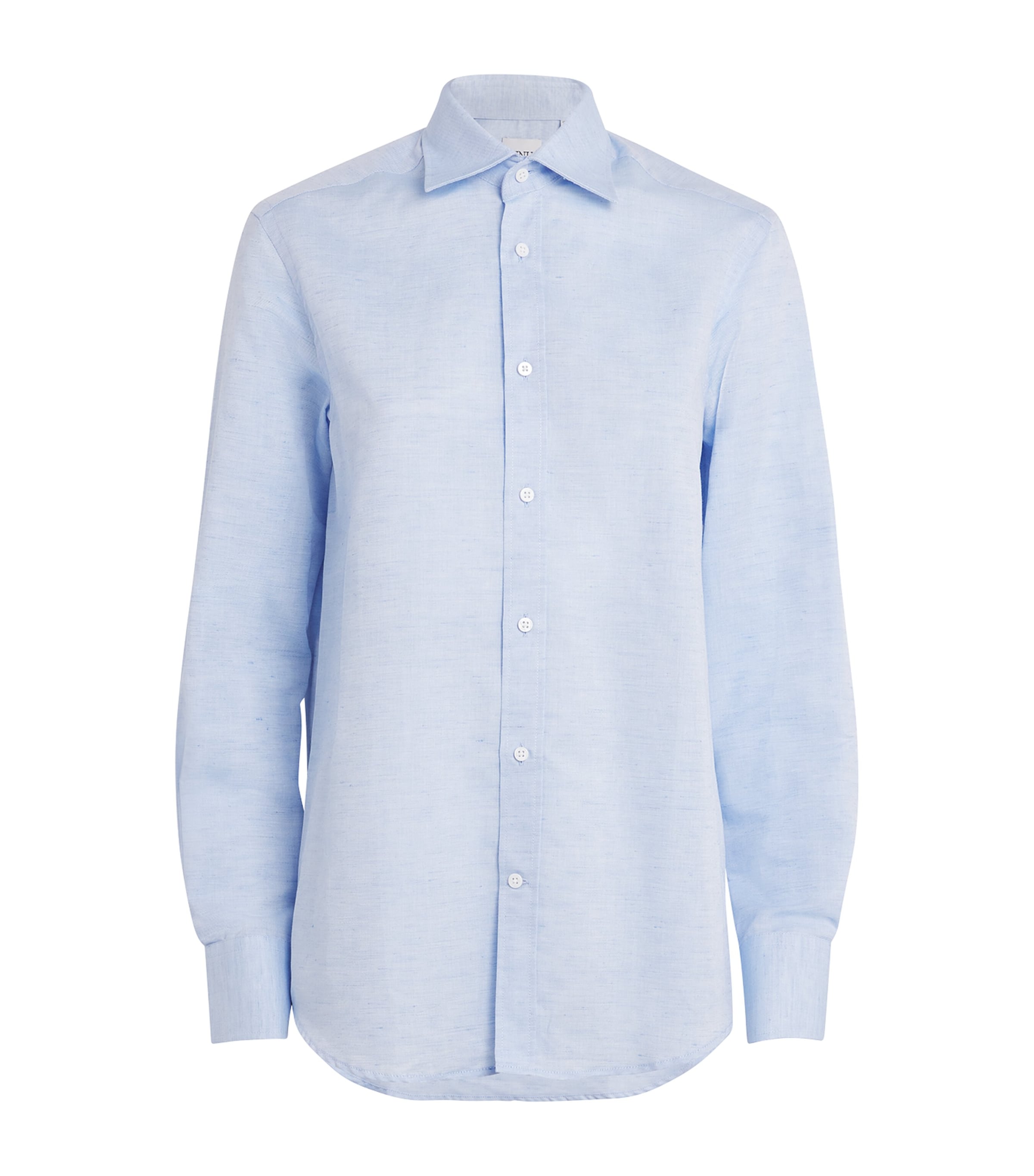 With Nothing Underneath Womens Linen-Cotton Weave The Boyfriend Shirt Celeste Blue