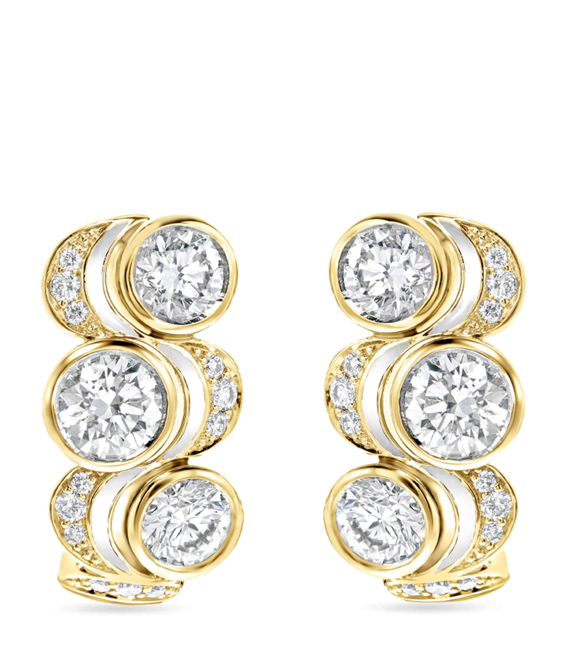Yellow Gold and Diamond Over the Moon Earrings