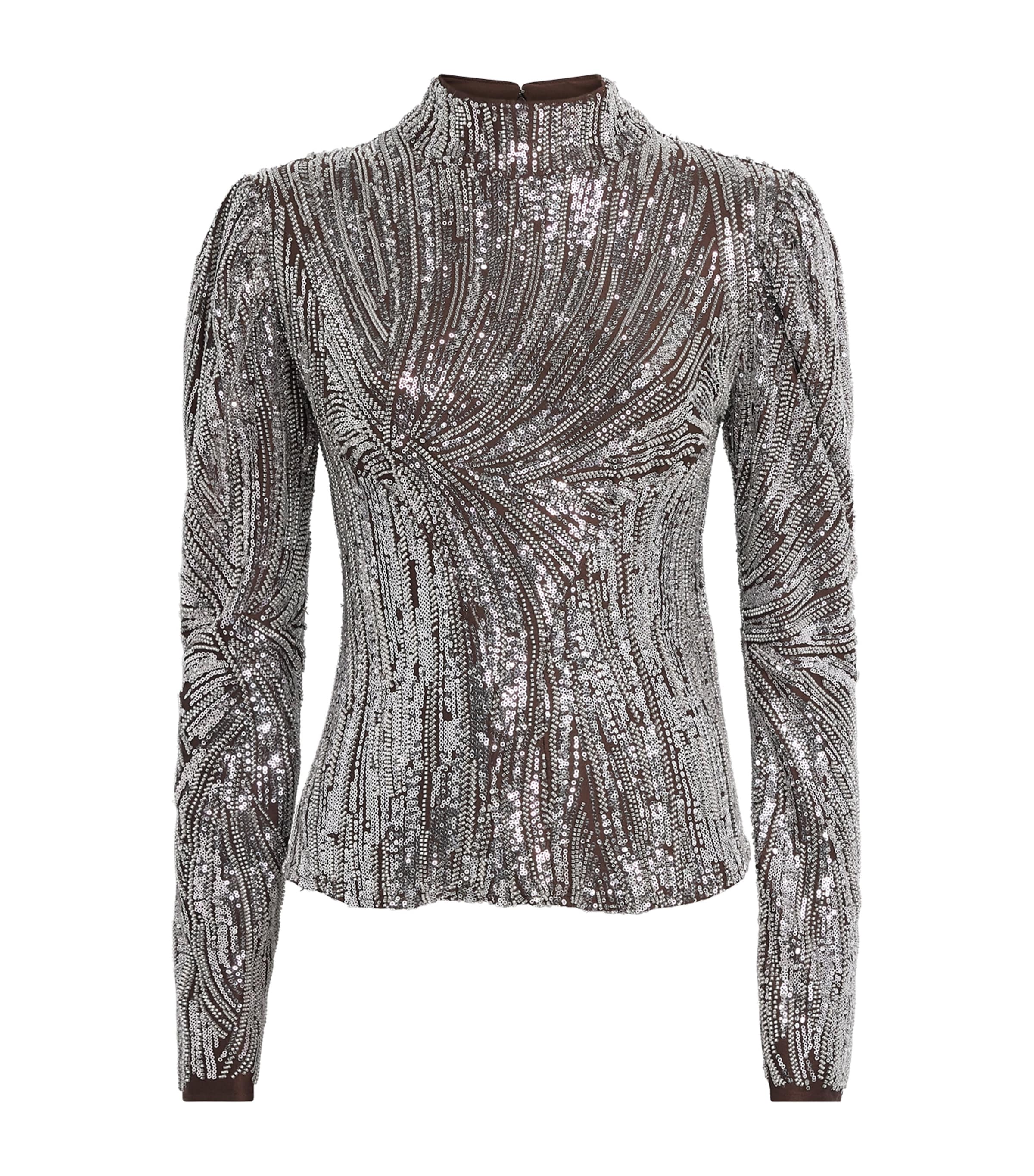 Rabanne Womens Sequin-Embellished High-Neck Top Silver/brown