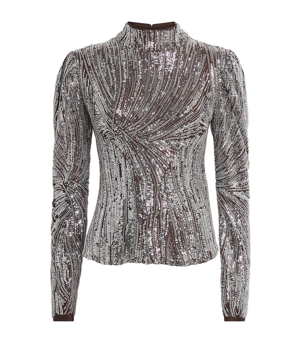 Rabanne Womens Sequin-Embellished High-Neck Top Silver/brown