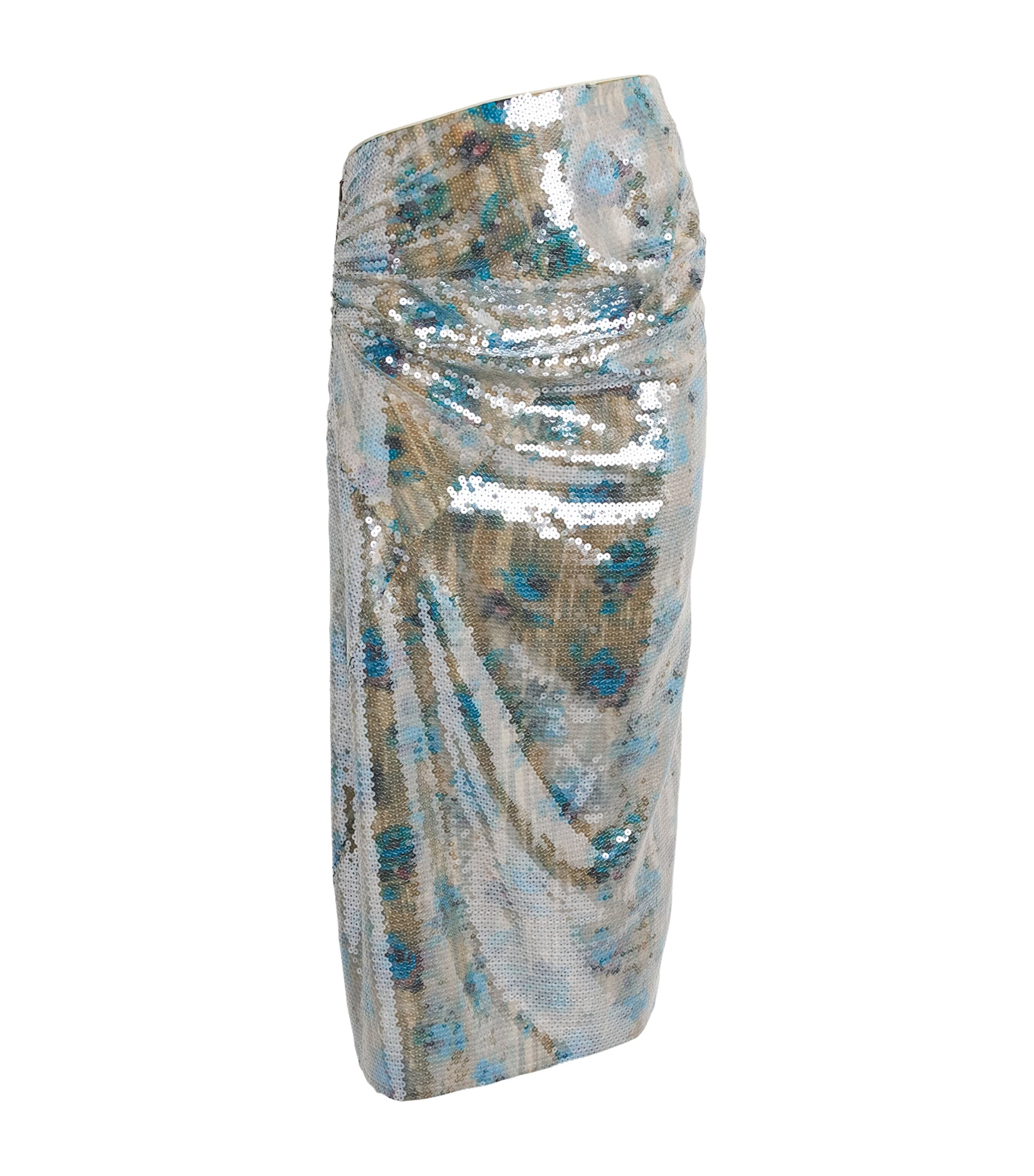 Tory Burch Womens Sequin Midi Skirt Blue Roses