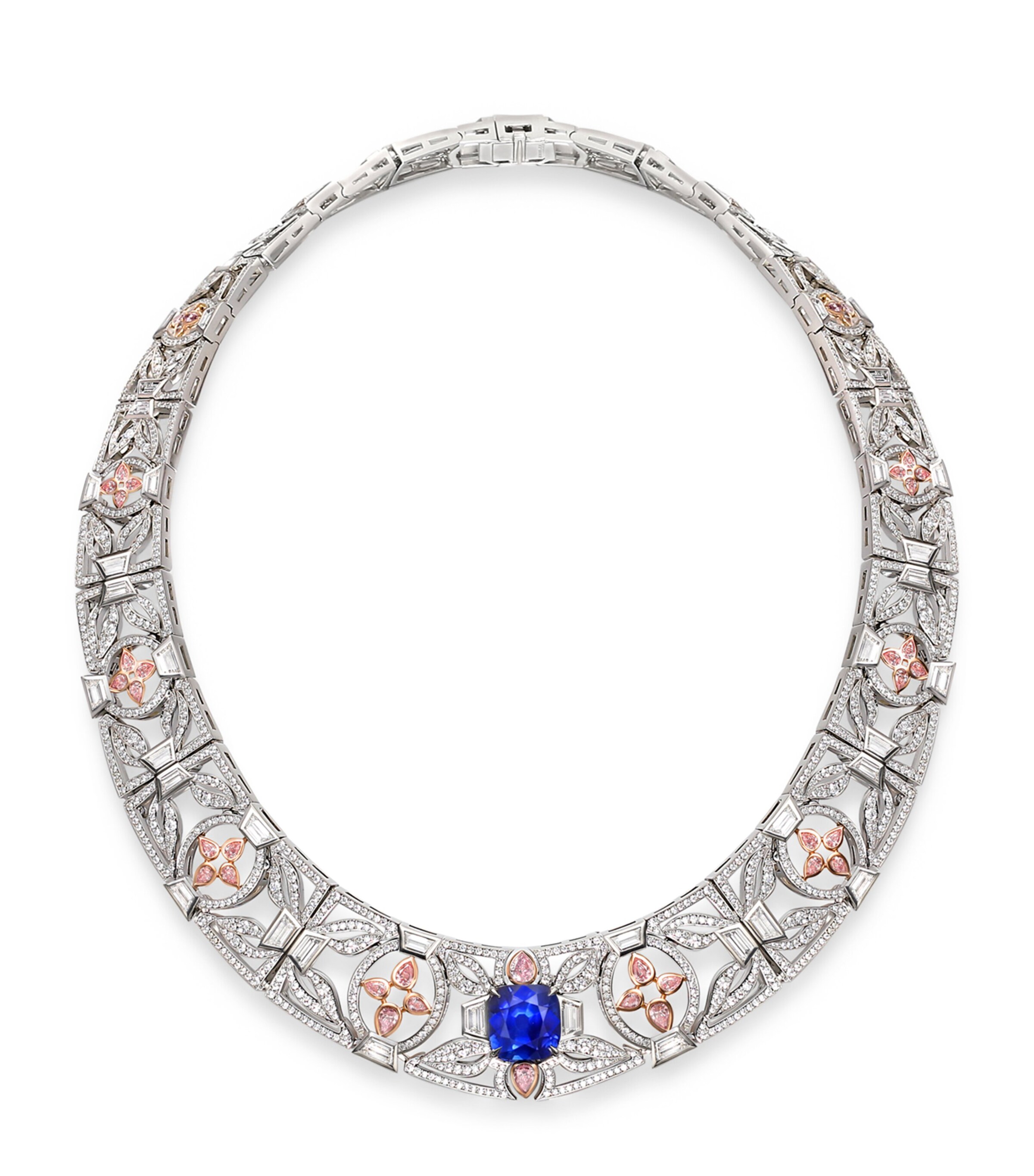 Boodles Platinum, Rose Gold, Diamond and Sapphire The Palace Collection Royal Porcelain  Collar Necklace Silver