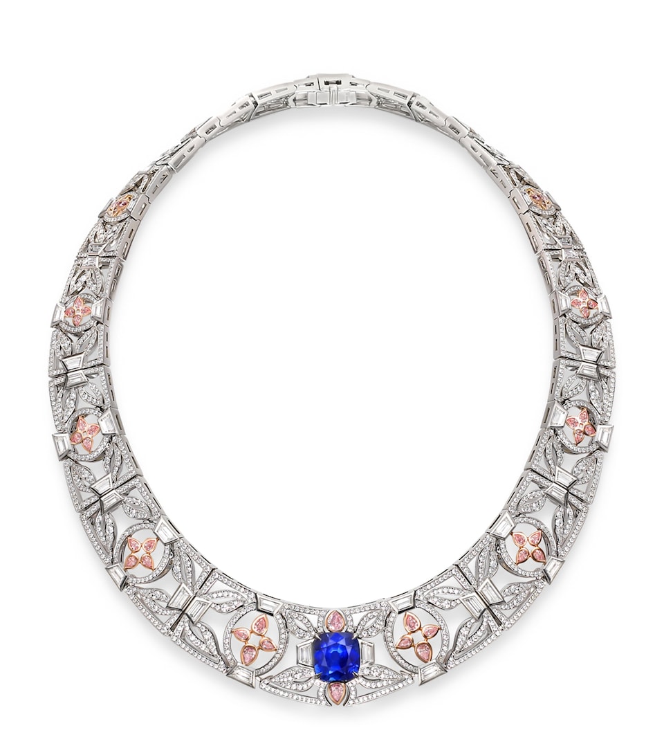 Boodles Platinum, Rose Gold, Diamond and Sapphire The Palace Collection Royal Porcelain Collar Necklace Silver