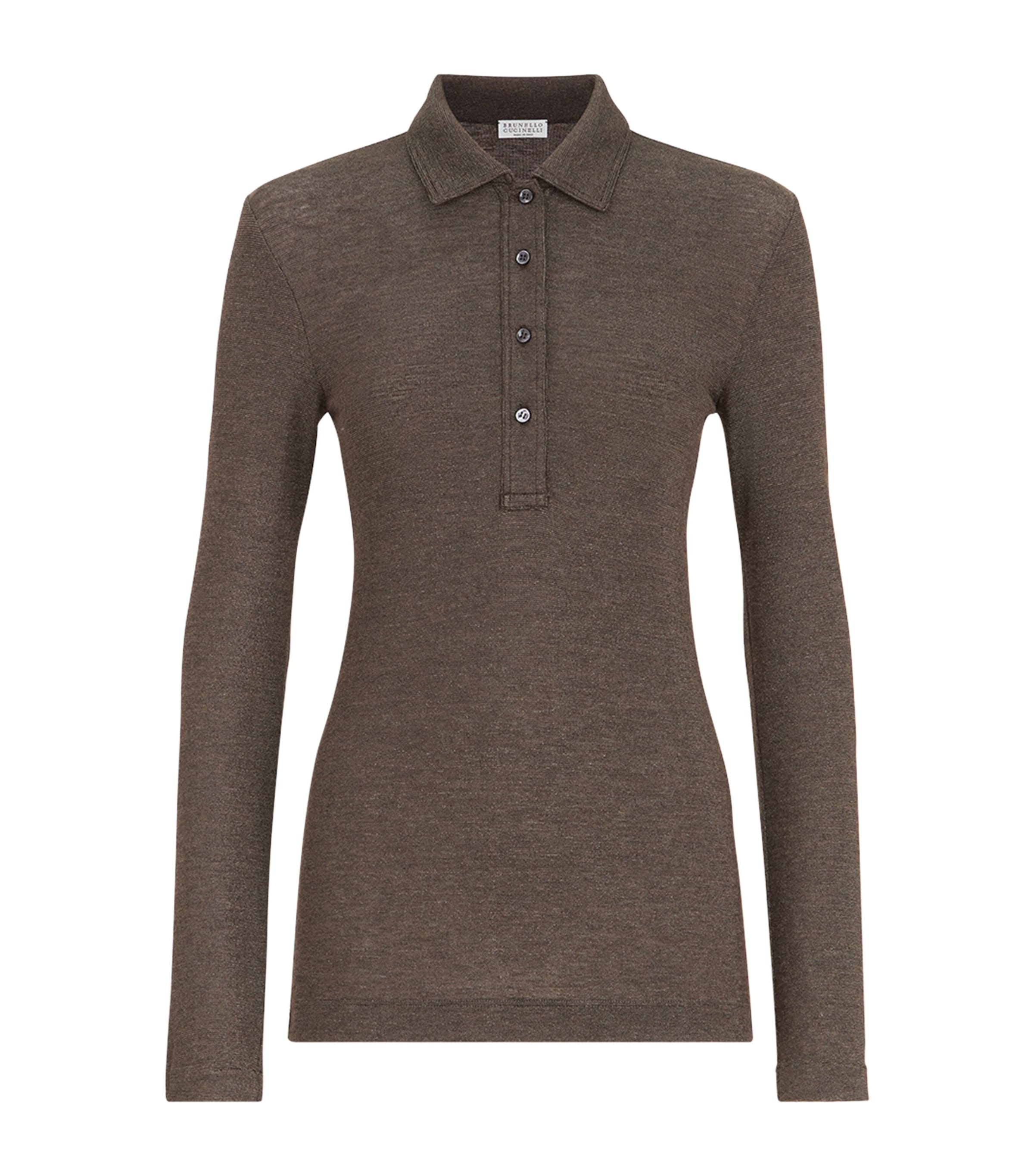 Brunello Cucinelli Womens Virgin Wool-Blend Sparkling Polo Shirt Marrone