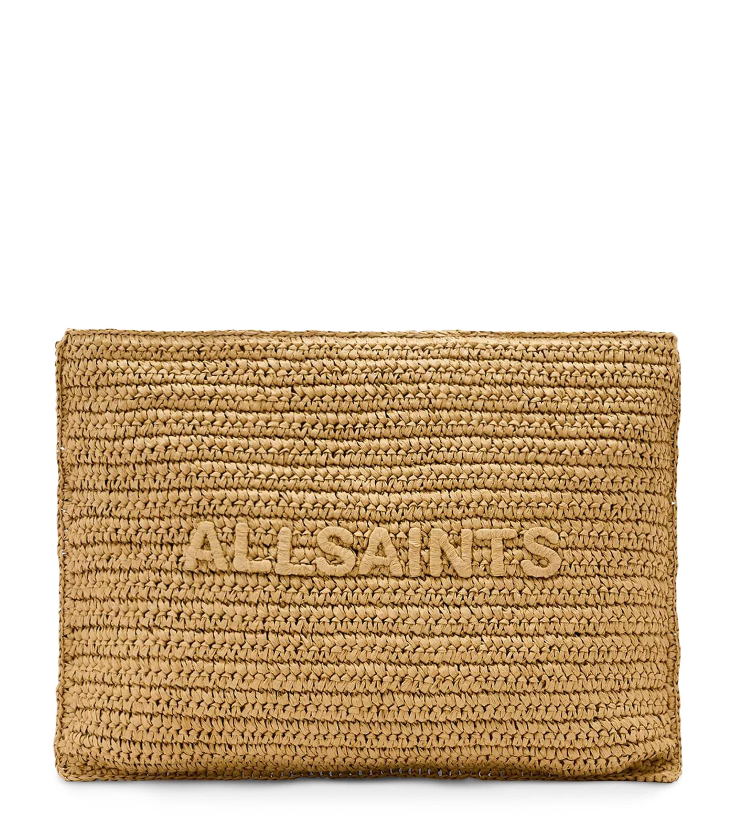 AllSaints Raffia Bettina Clutch Bag Biscuit Brown