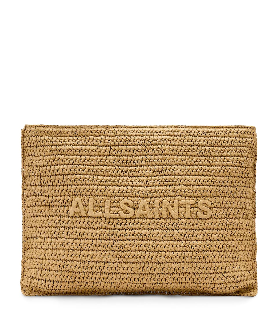 AllSaints Raffia Bettina Clutch Bag Biscuit Brown