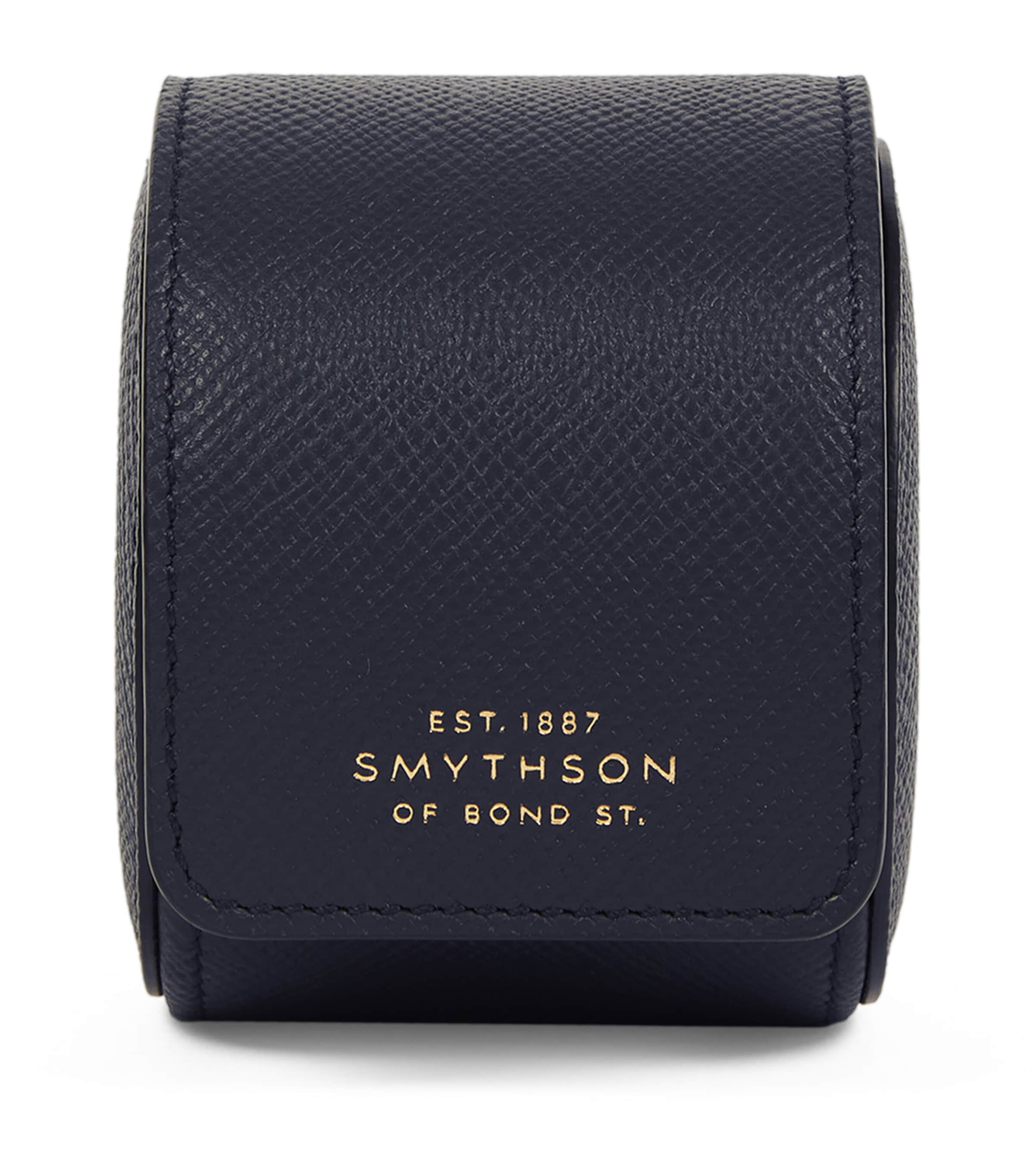 Smythson Leather Panama Single Watch Roll Navy