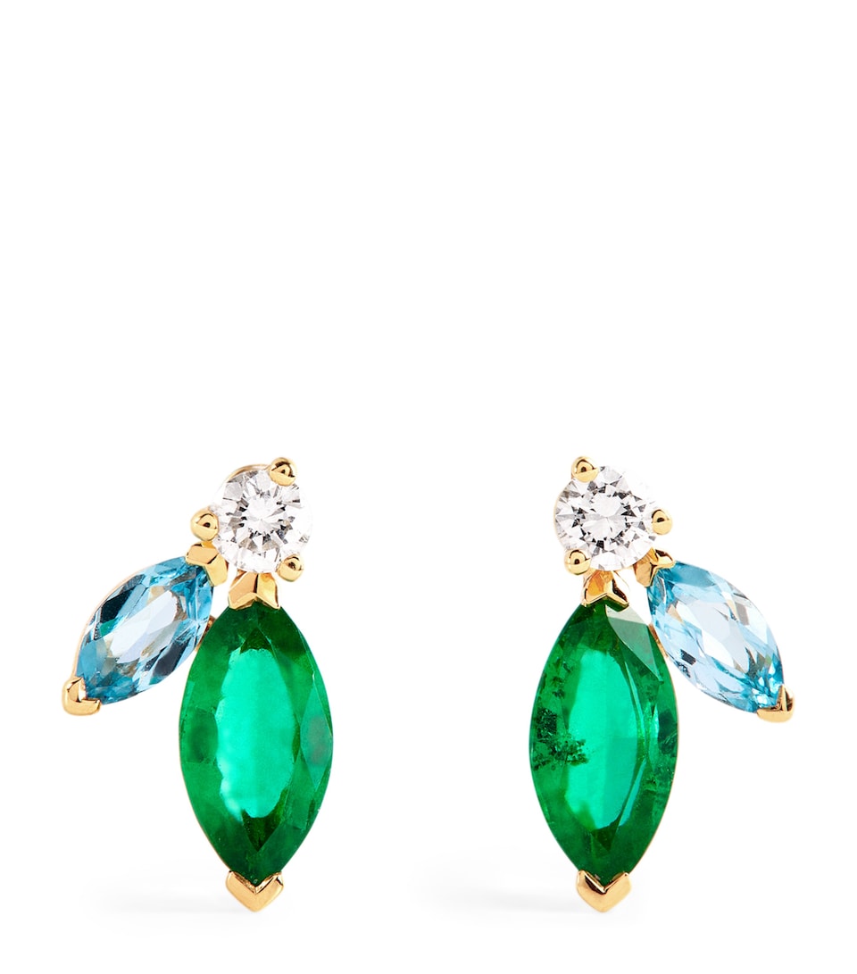 Mini Yellow Gold, Diamond, Emerald and Topaz Pollack Earrings