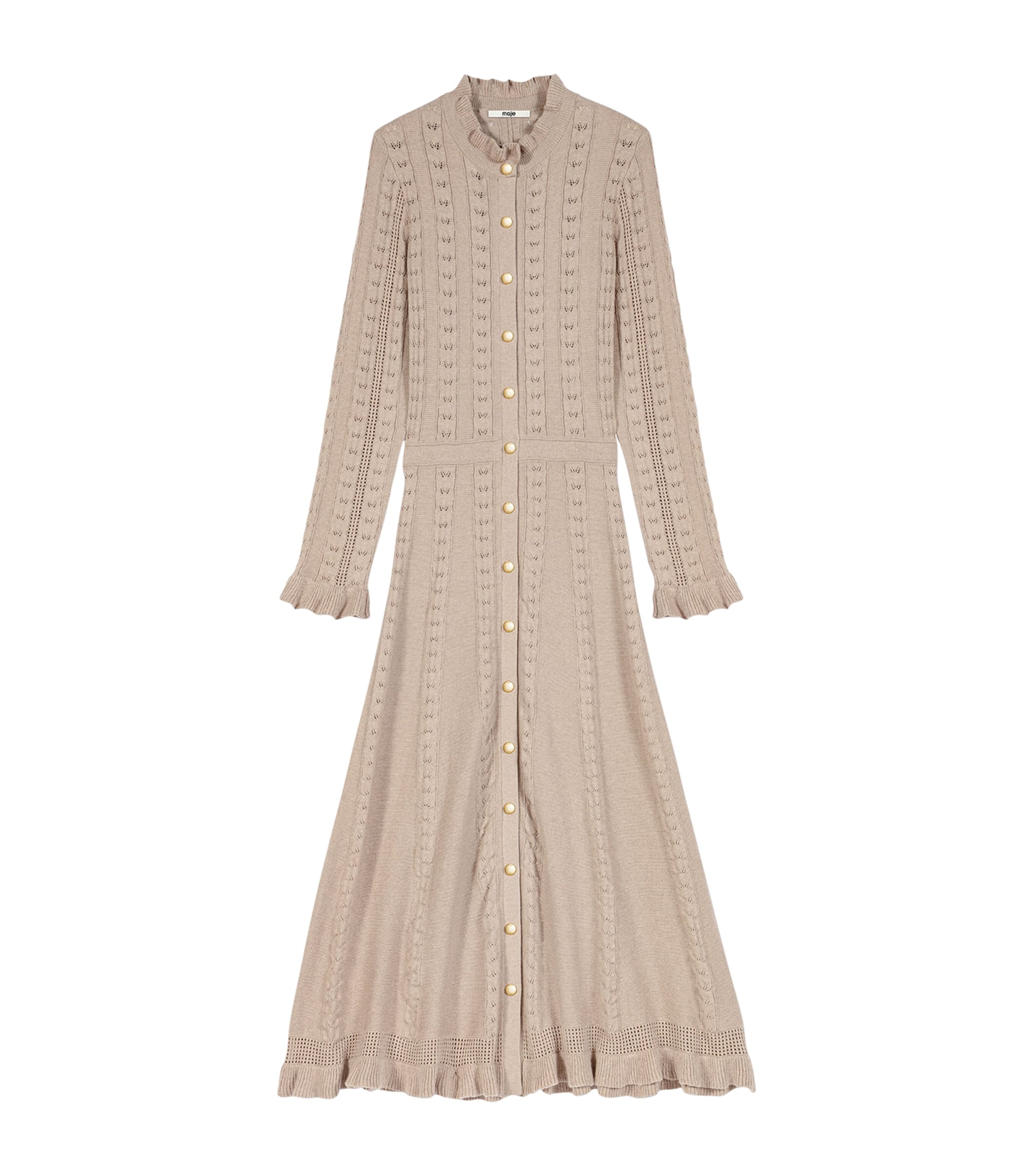Maje Womens Pointelle-Knit Midi Dress Beige