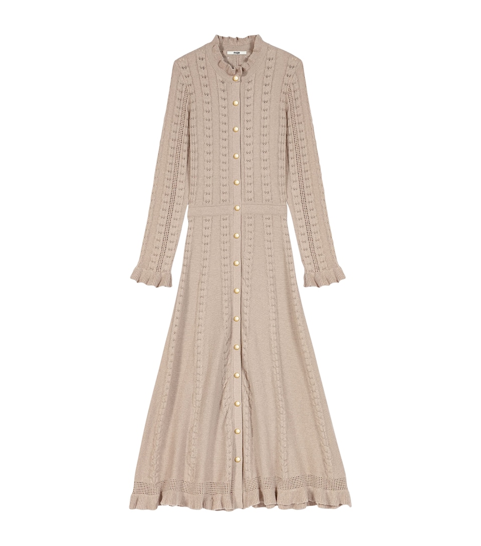 Maje Womens Pointelle-Knit Midi Dress Beige