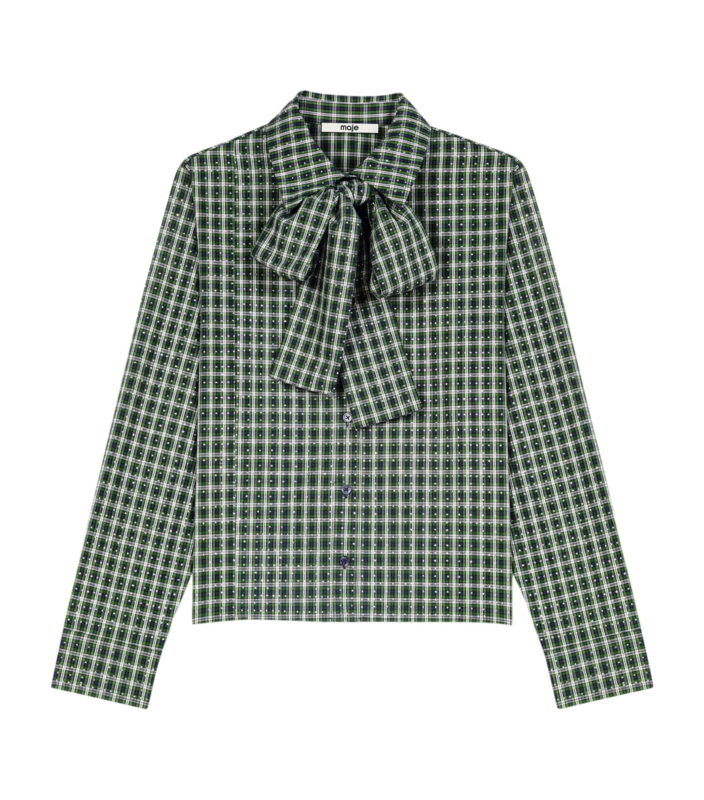 Maje Womens Cotton Check Embellished Shirt Green