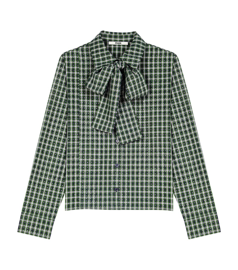 Maje Womens Cotton Check Embellished Shirt Green