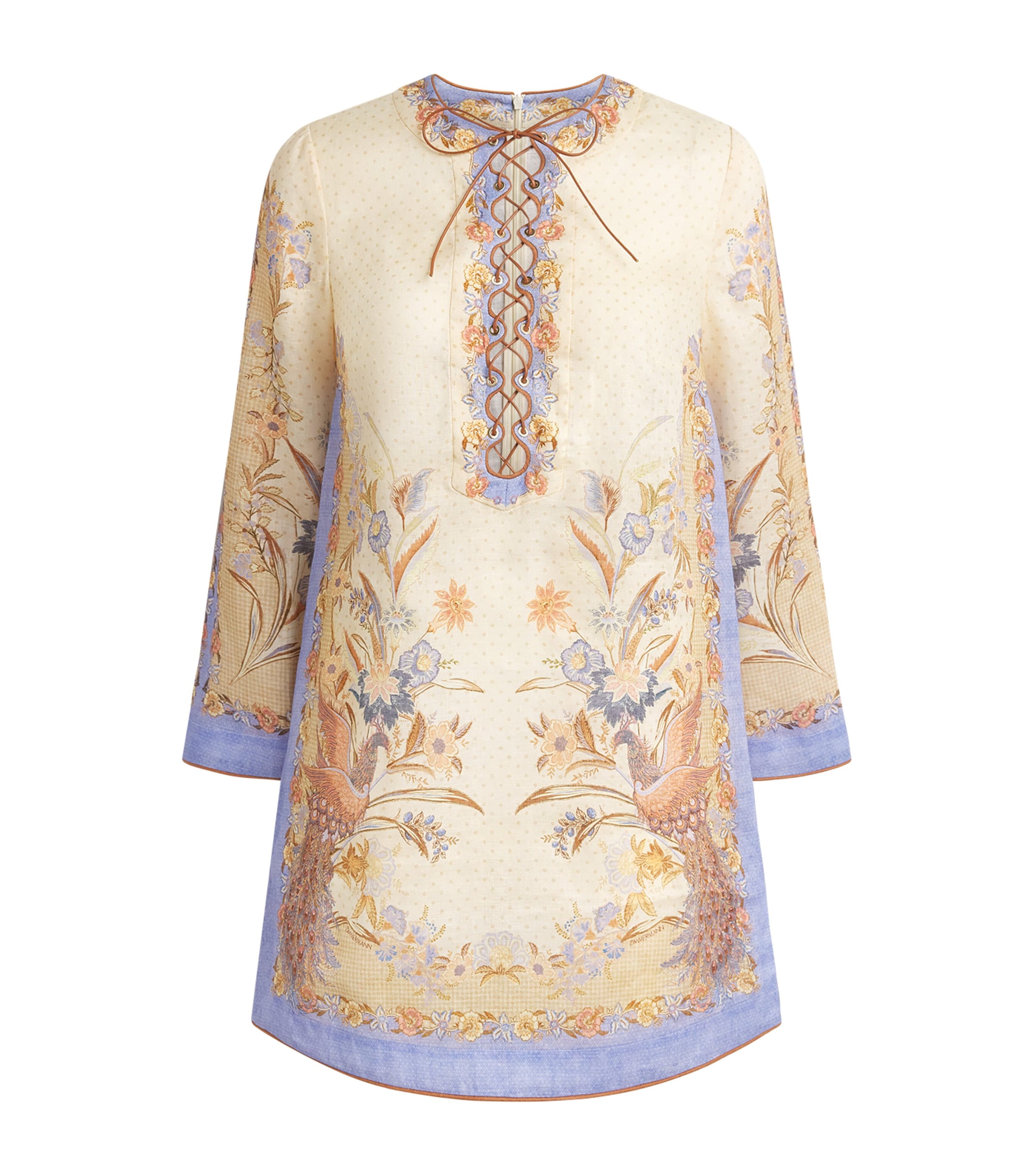 Zimmermann Womens Linen Indra Tunic Mini Dress Biscuit Scarf Floral