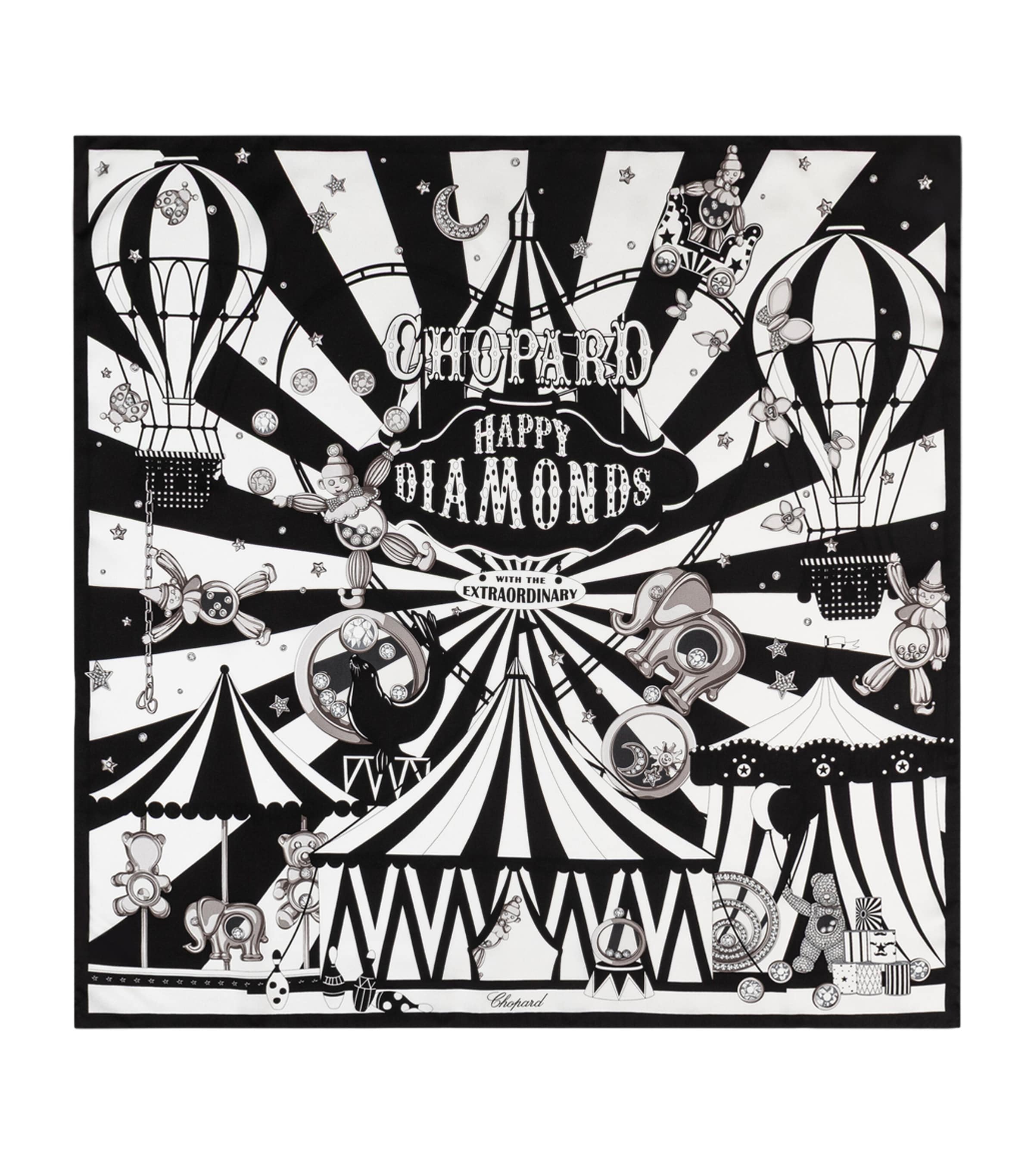 Chopard Organic Silk Happy Circus Square Scarf Black & White