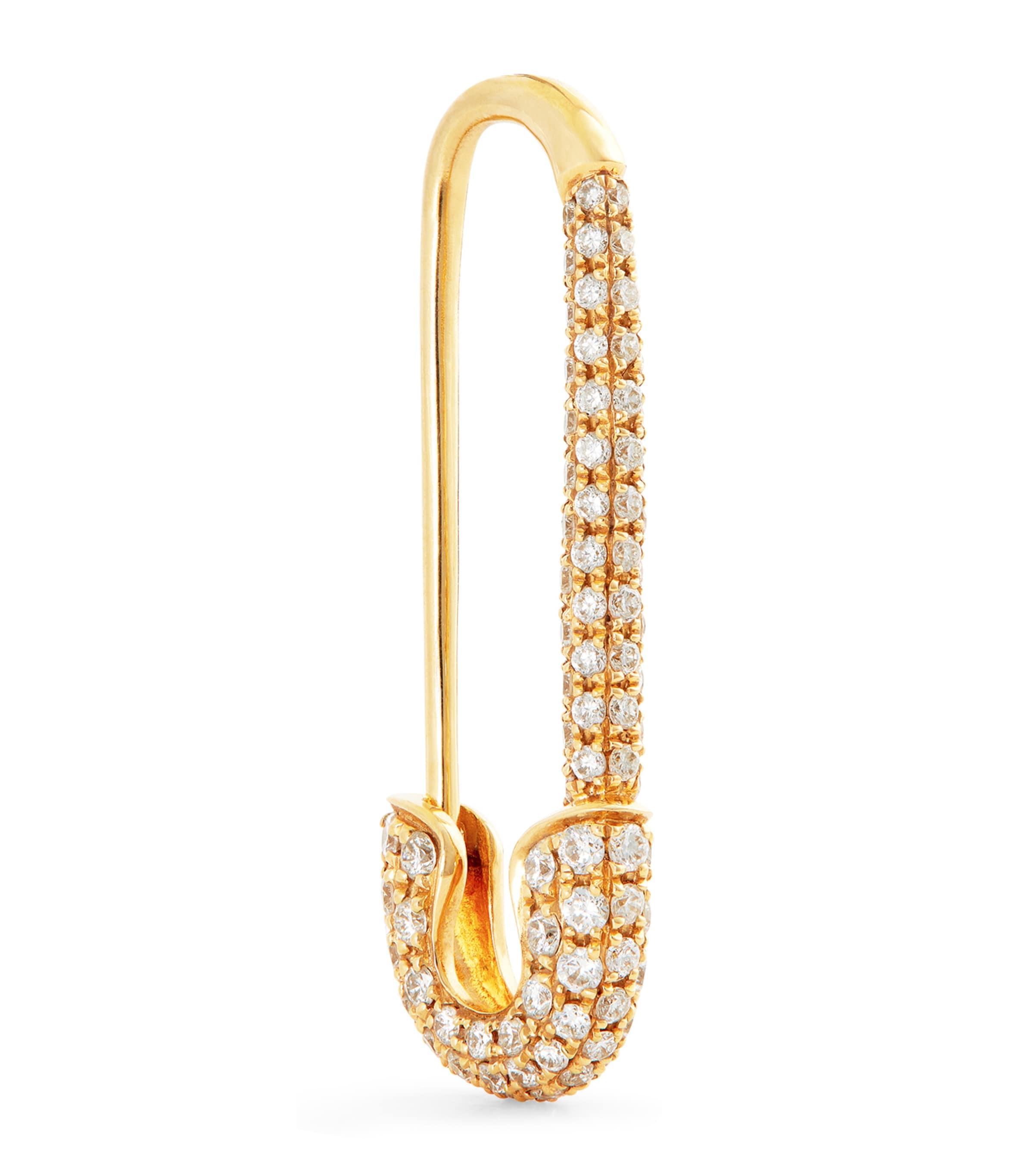 Yellow Gold and Diamond Safety Pin Single Left Earring