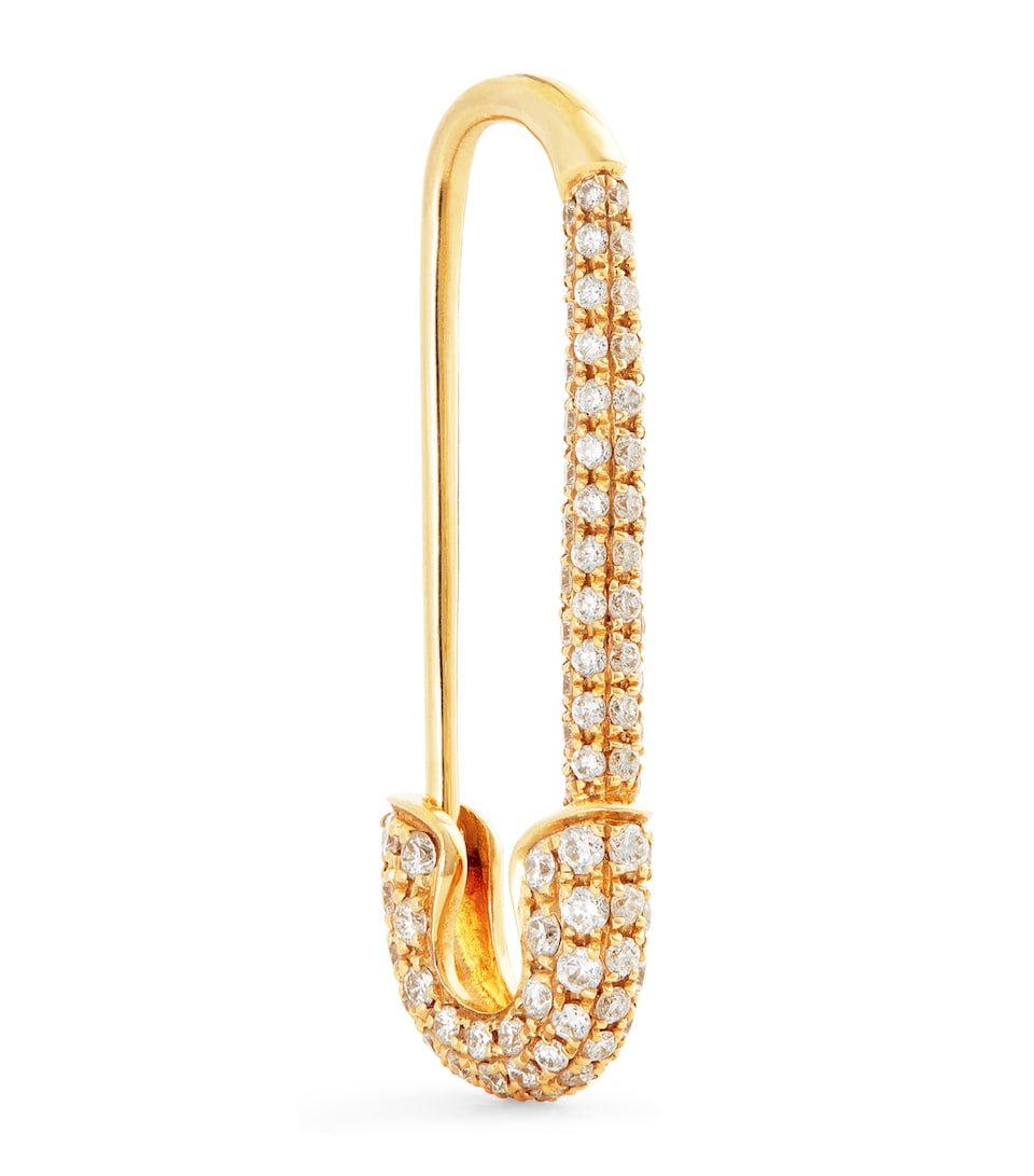 Yellow Gold and Diamond Safety Pin Single Left Earring
