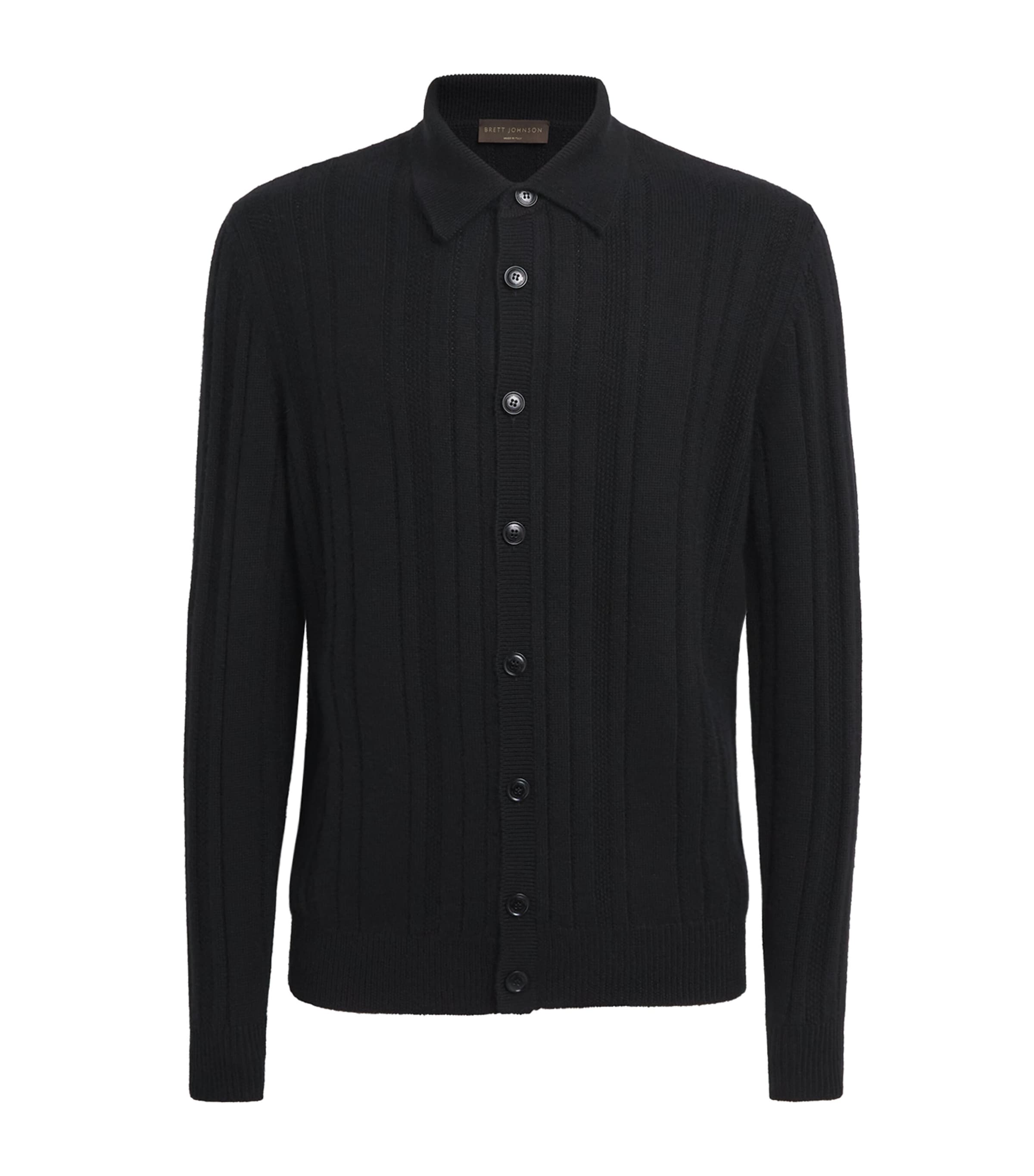 Brett Johnson Mens Cashmere-Silk Ribbed Cardigan Noir