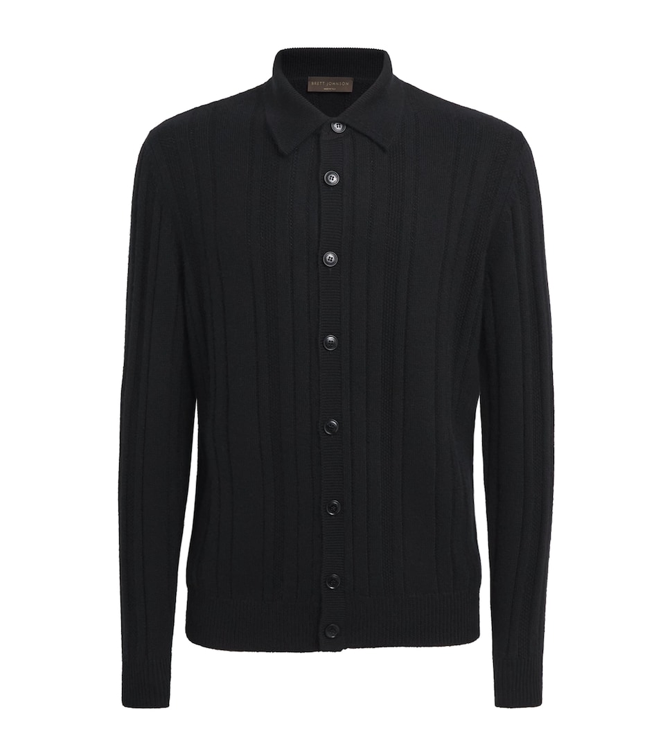 Brett Johnson Mens Cashmere-Silk Ribbed Cardigan Noir