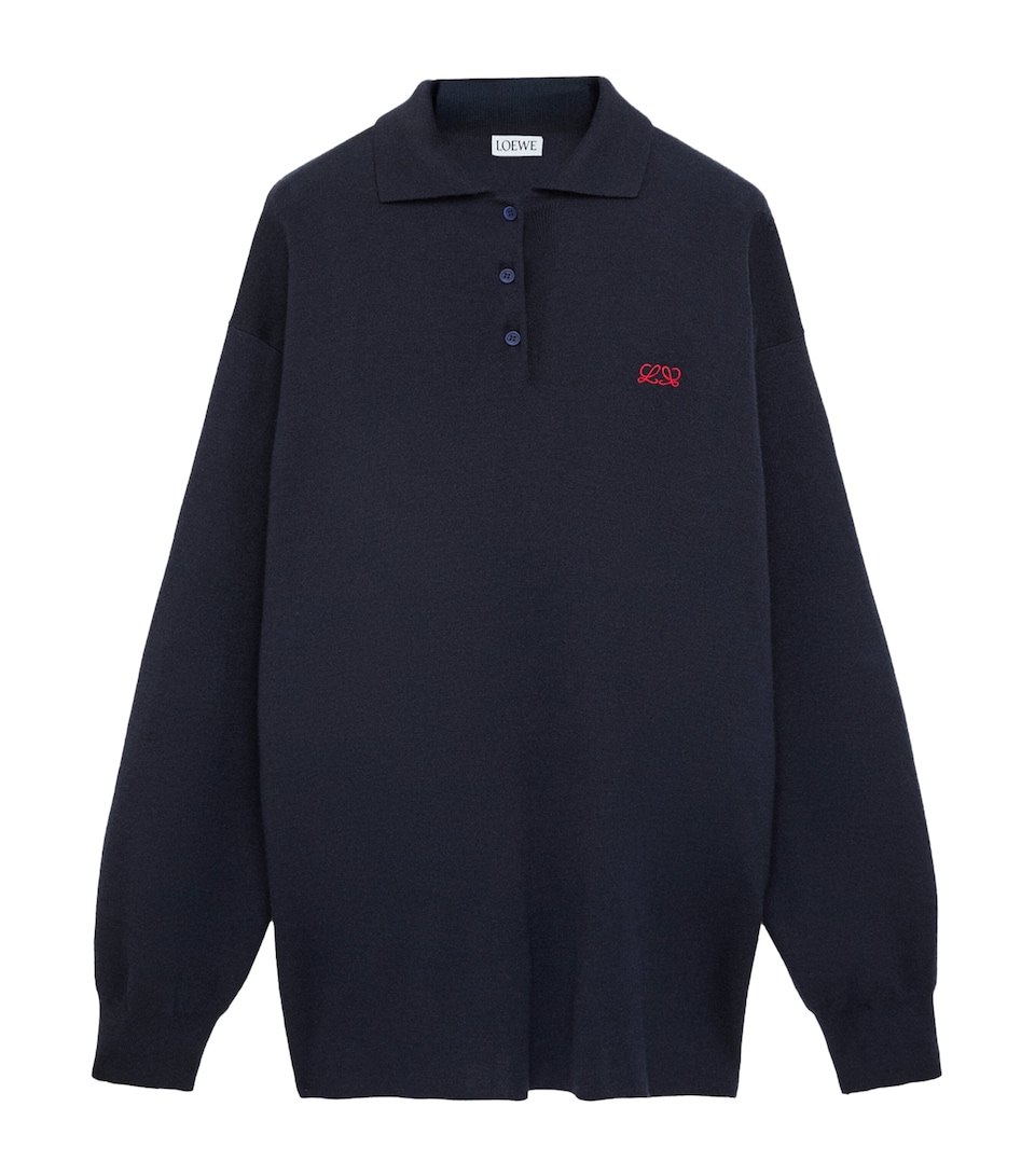LOEWE Womens Cashmere-Silk Polo Sweater Dark Navy