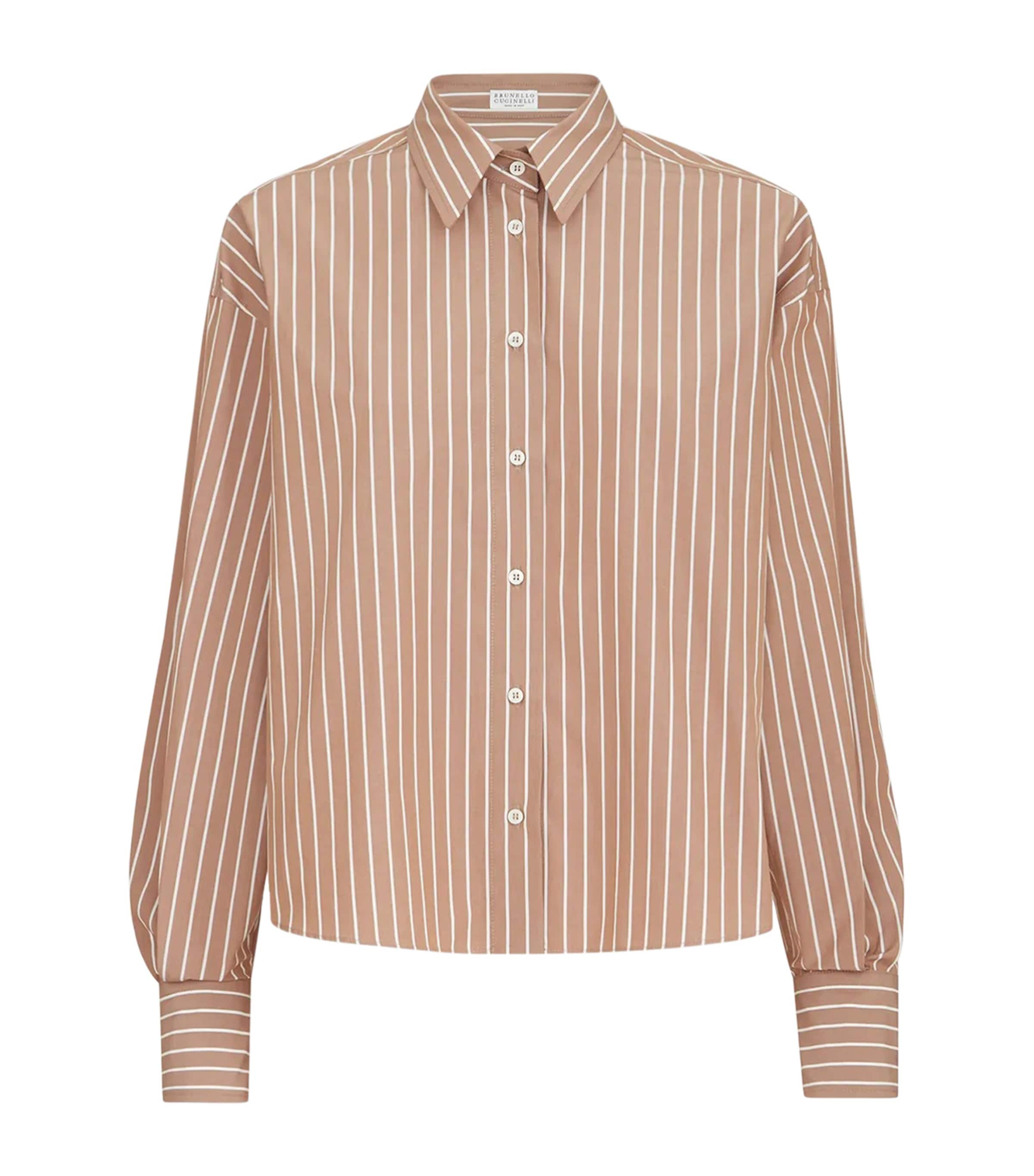 Brunello Cucinelli Womens Cotton Poplin Striped Shirt Dattero/bianco