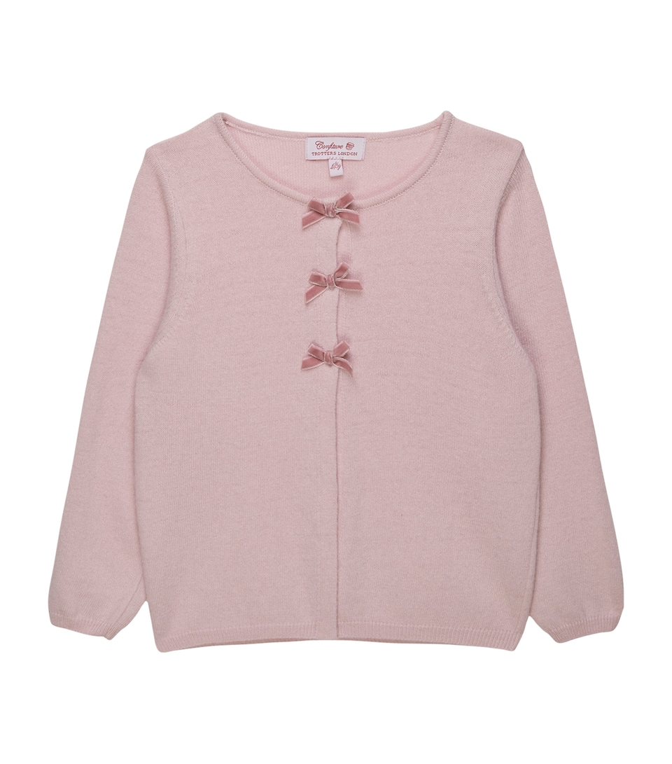 Trotters Wool-Blend Velvet Bow Cardigan (6-11 Years) Pink