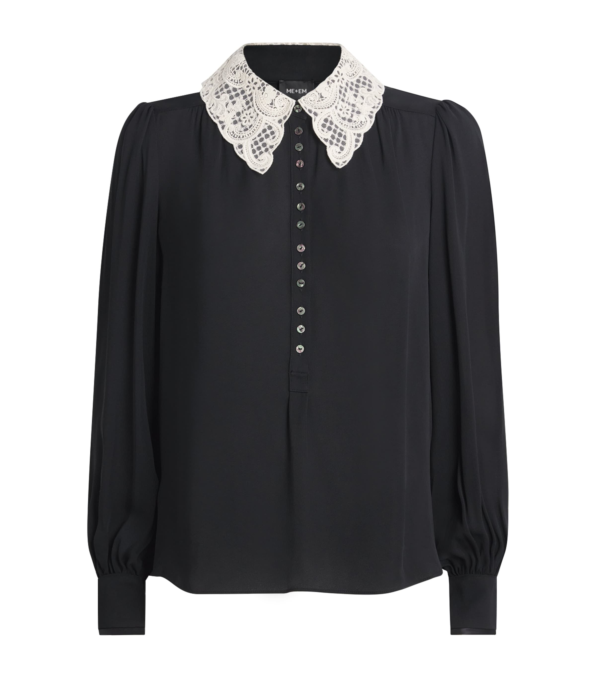 ME+EM Womens Lace-Collar Blouse Black/light Cream