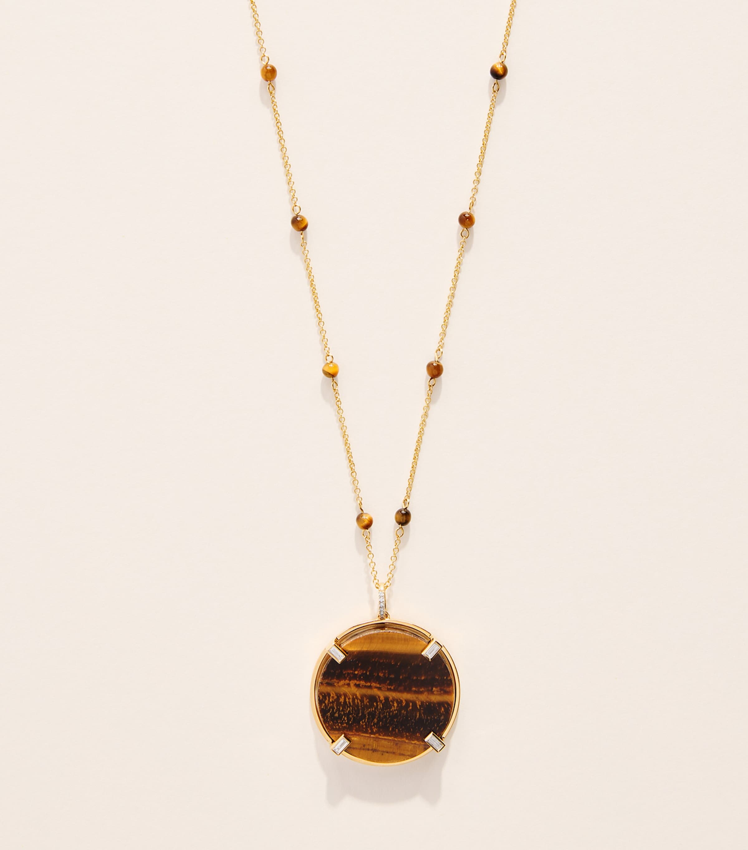 Rosa de la Cruz Yellow Gold, Diamond and Tiger's Eye Coin Pendant Necklace Yellow Gold