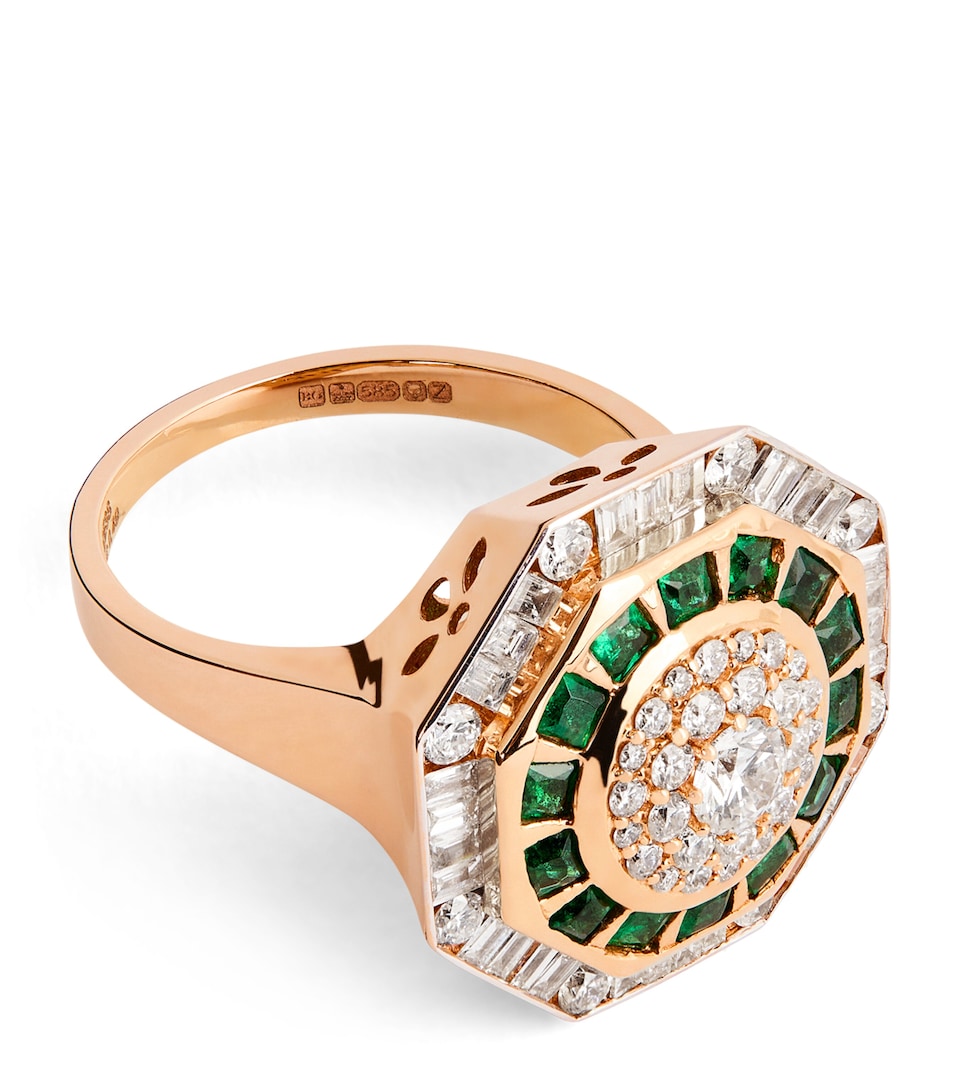 Rose Gold Diamond and Emerald Honeycomb Ring