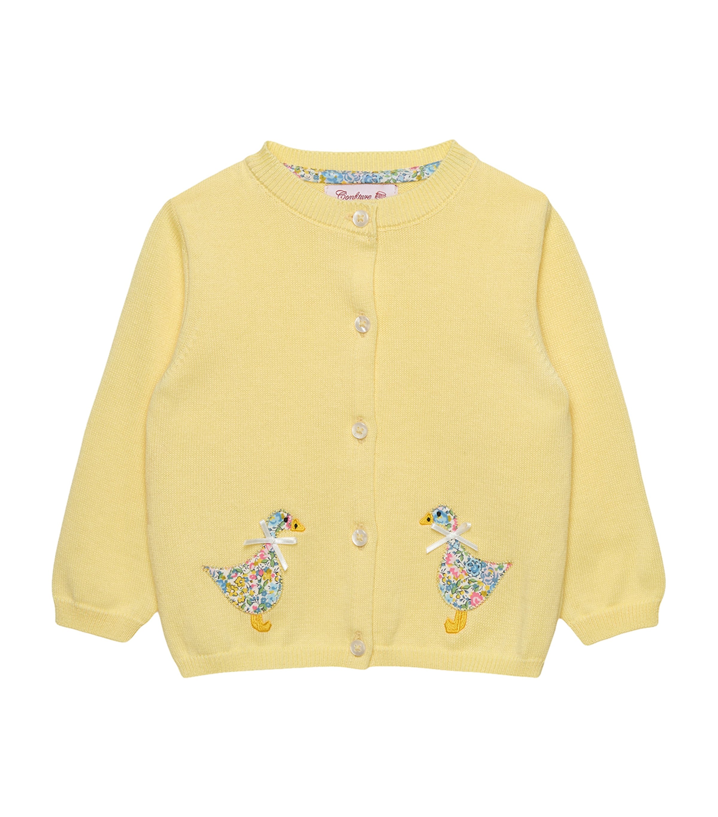 Trotters Liberty Print Emma Georgina Duck Cardigan (3-24 Months) Lemon/multi Emma &ge