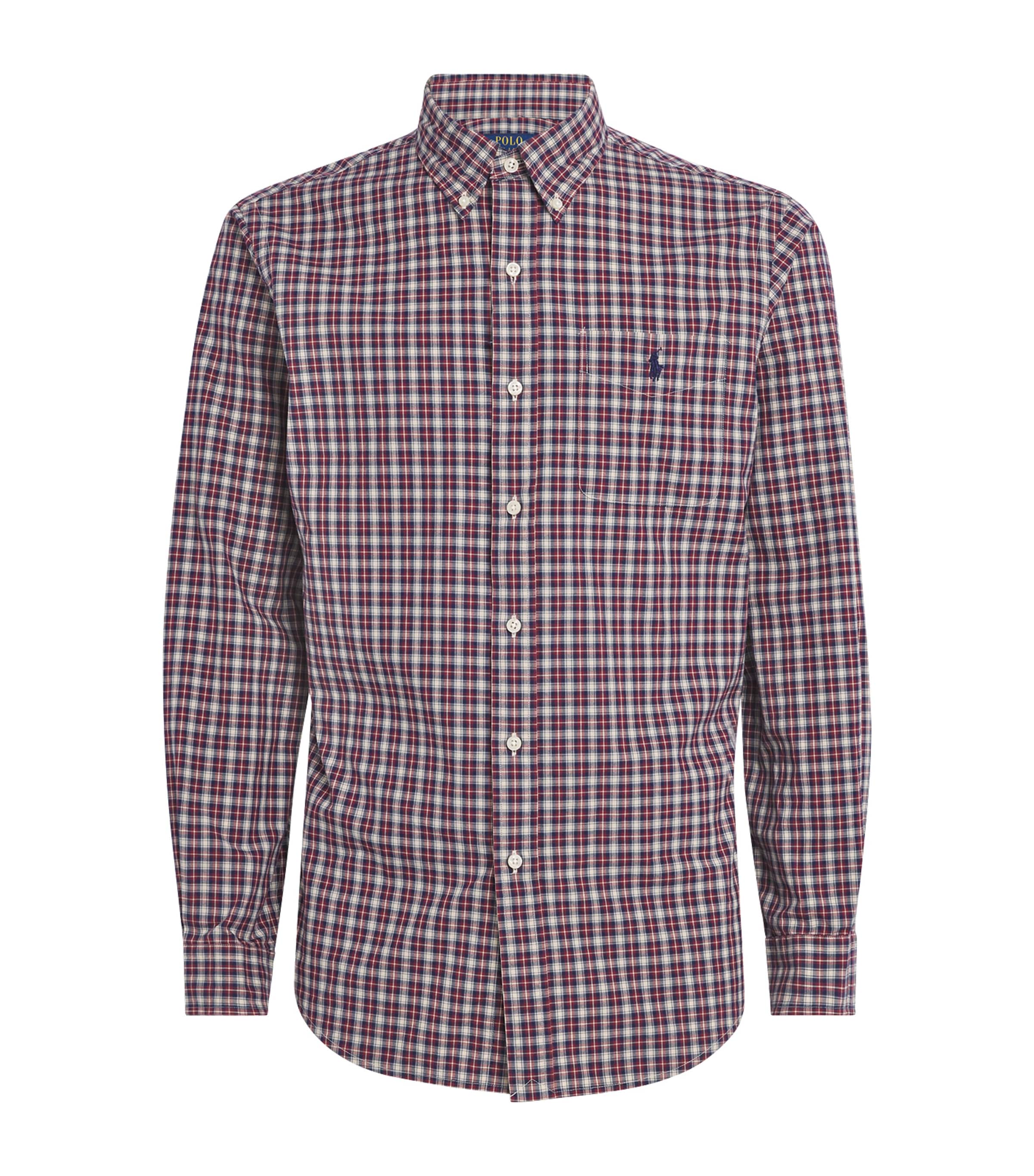 Polo Ralph Lauren Mens Cotton Check Polo Pony Custom Fit Shirt Red Cream Multi